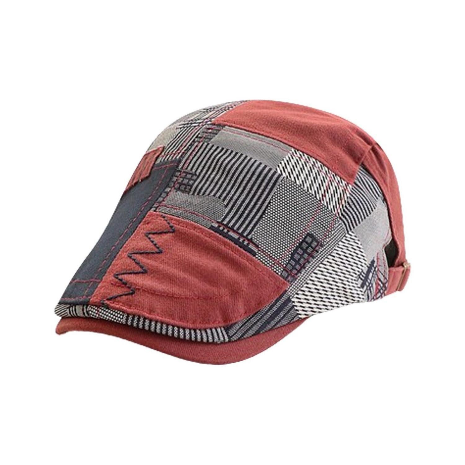 LuxusKollektion Schiebermütze Schiebermütze Herren Flatcap Patchwork Schirmmütze M-L Weinrot-a
