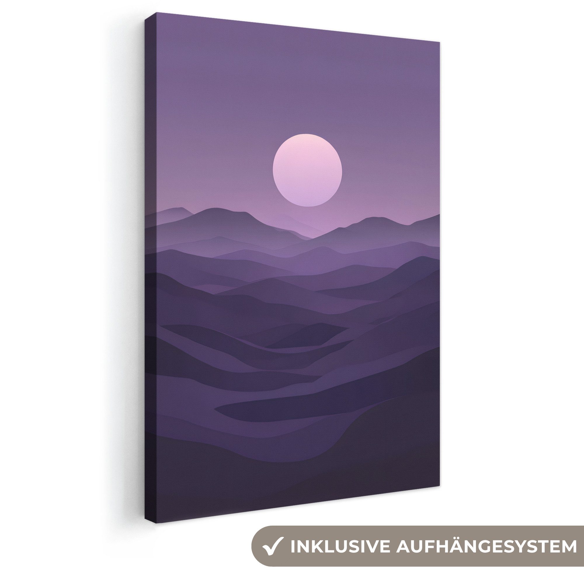OneMillionCanvasses® Leinwandbild Hügel - Lila - Nebel - Sonne, Fotodruck (1 St), Leinwand Canvas Wandbild, Wanddekoration 20x30 cm