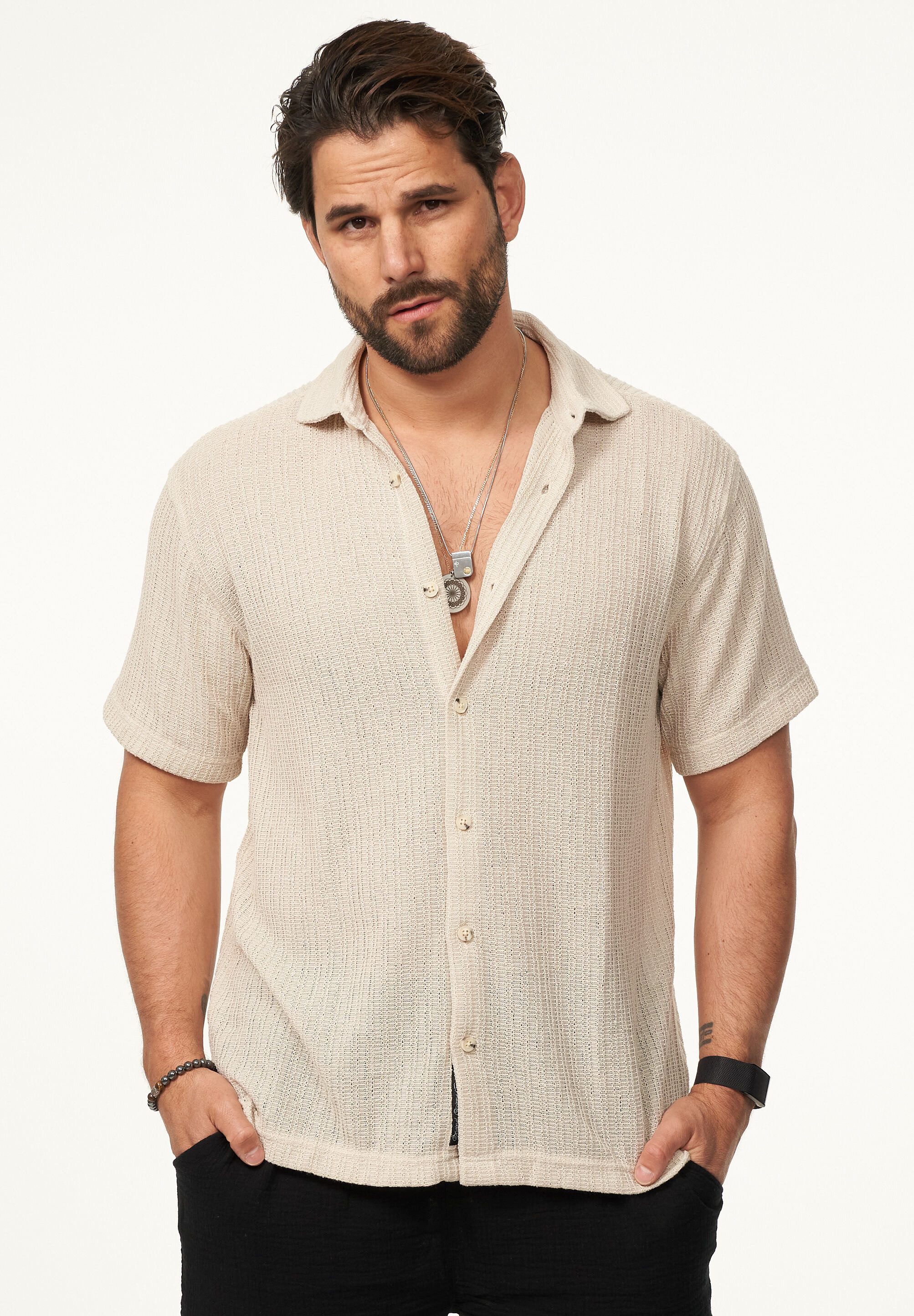 Kurzarmhemd im Vintage Summer-Look als Strickhemd