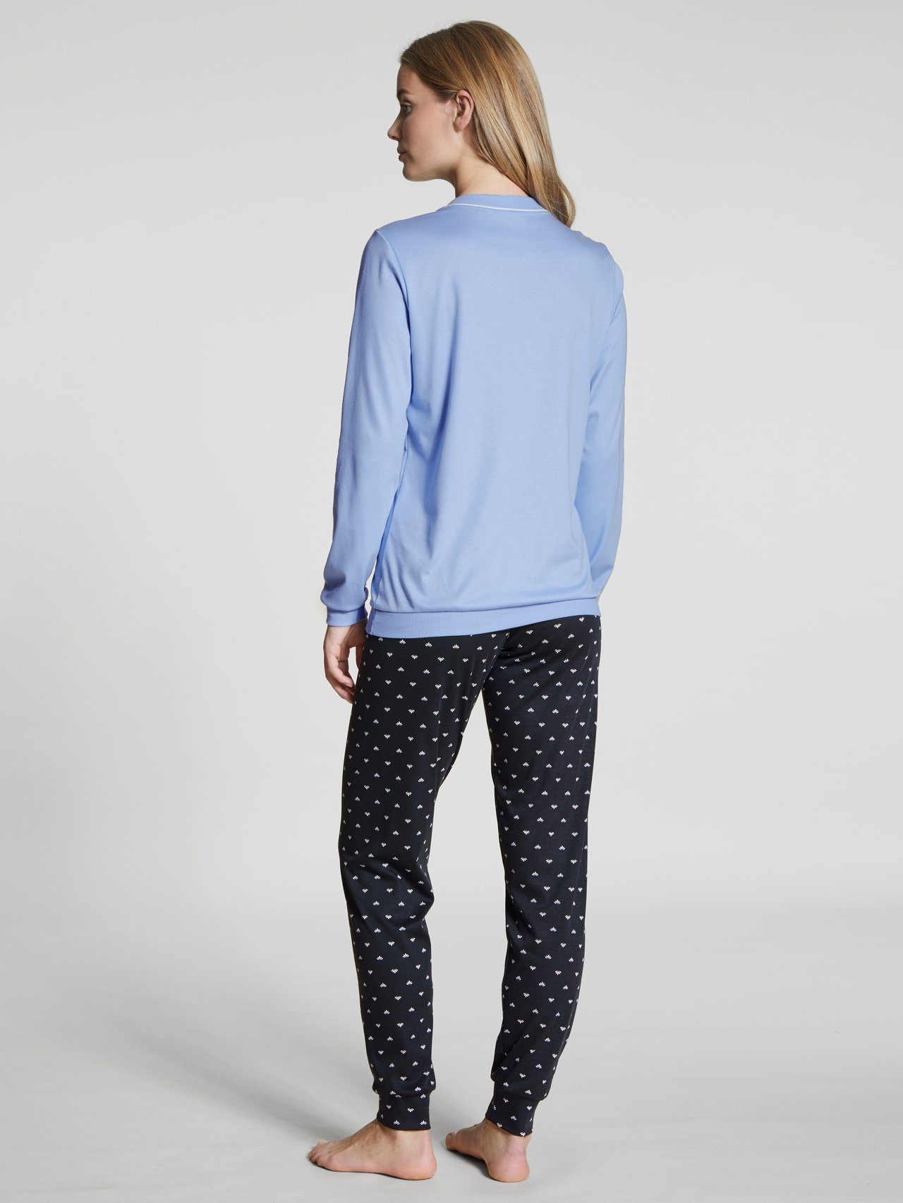 43829 (1 blue blau 1 tlg., Stück) 1 lapis Qualität Damen-Bündchenpyjama Stück, Calida dark Interlock CALIDA Pyjama