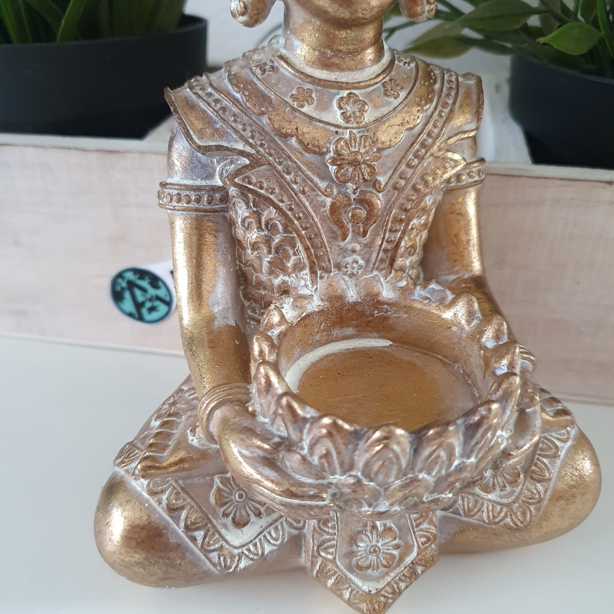 Sitzende als Gold Figur Teelichthalter Buddhafigur cm Aspinaworld Buddha 19