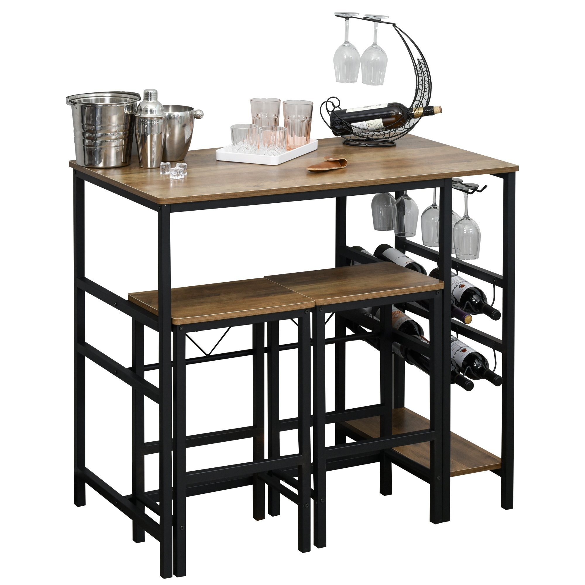 HOMCOM Bartisch Bartisch-Set mit 2 Barhockern günstig online kaufen