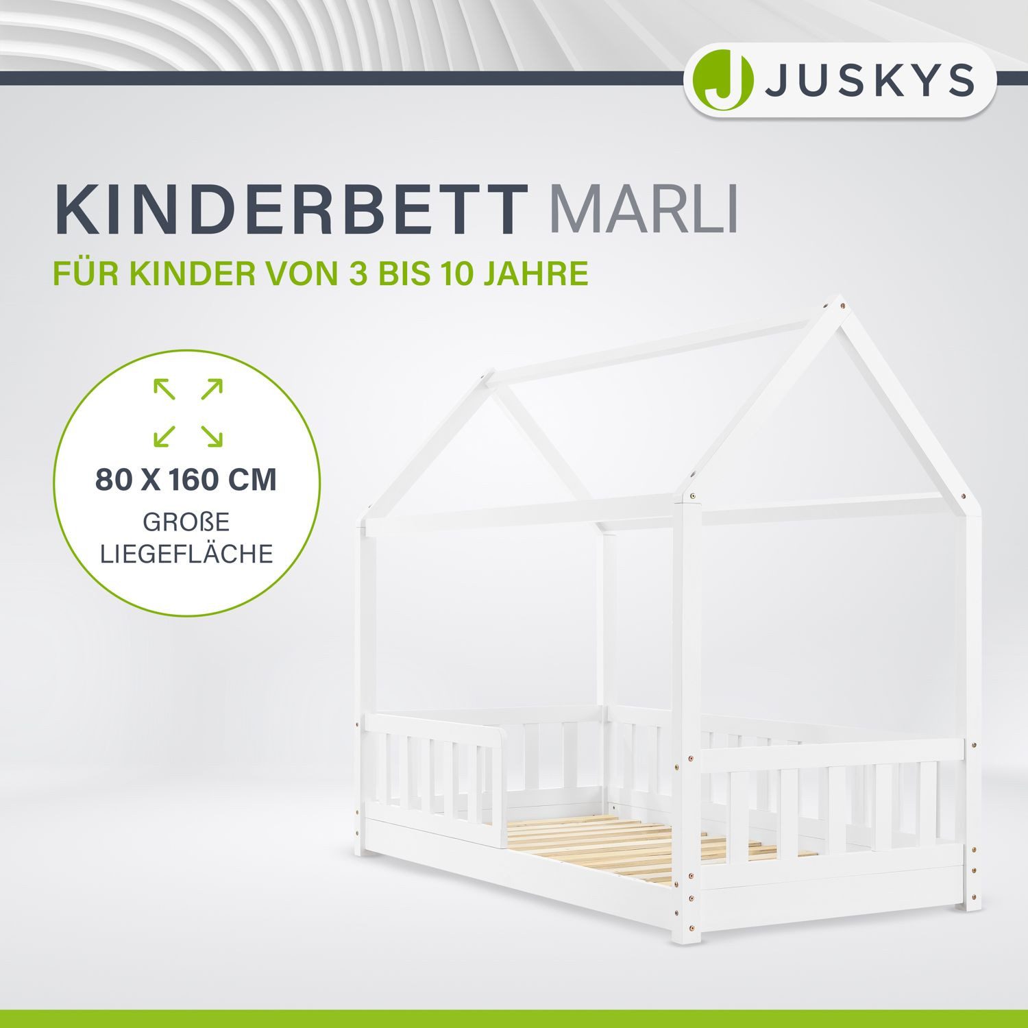 Juskys Kinderbett Marli, 80x160 cm, Hausoptik mit Dach, Holz, Rausfallschut günstig online kaufen