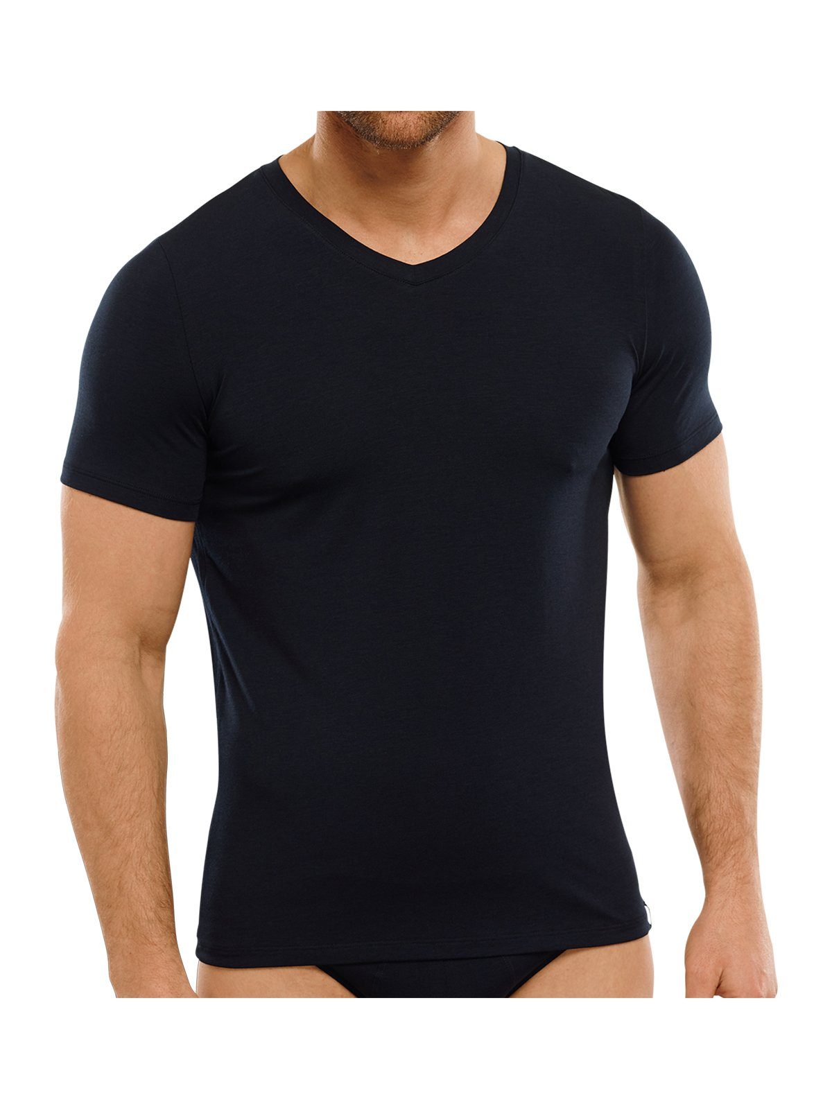 Schiesser Unterziehshirt Schiesser Long Life Soft V-Neck Shirt (Packung, 1-St) Blue-Black