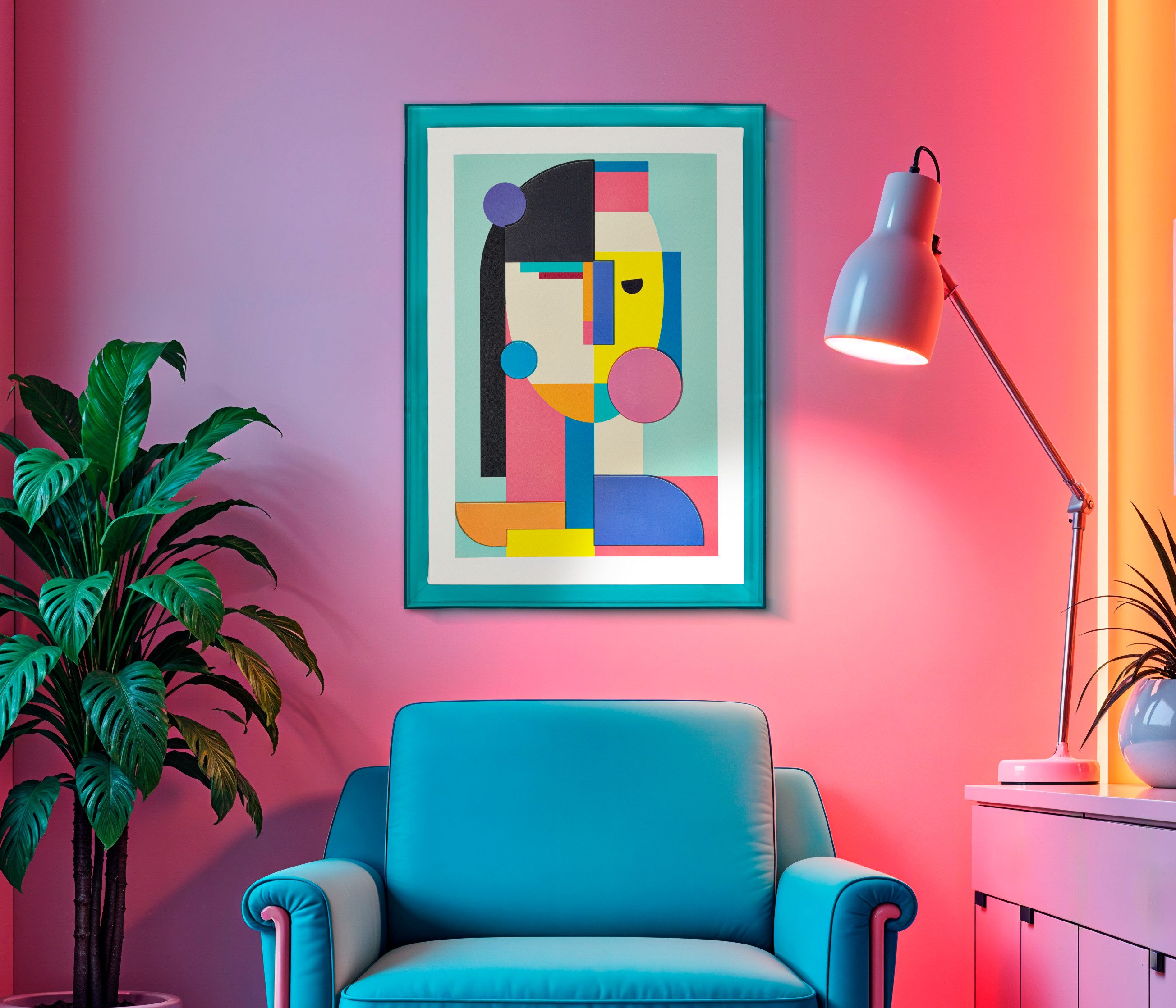 MF Wandbild Wandbild Cubessa 50x70 Modern Abstrakt mit Acrylrahmen Türkis, (1 St)