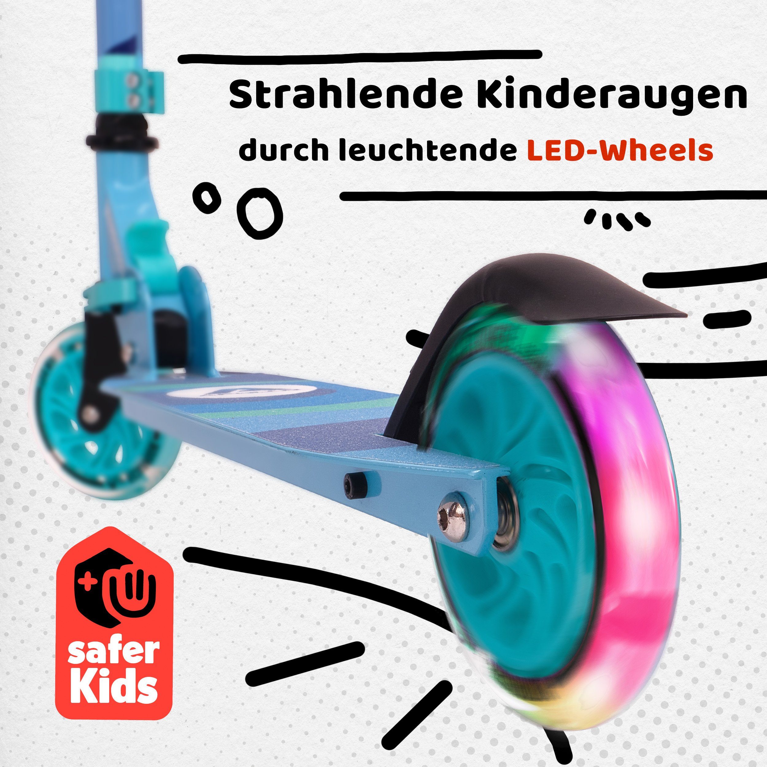 Apollo Cityroller LED City Scooter Moonracer für Kinder - 125 mm Tretroller, Kinderroller ab 4 Jahre klappbar und höhenverstellbar