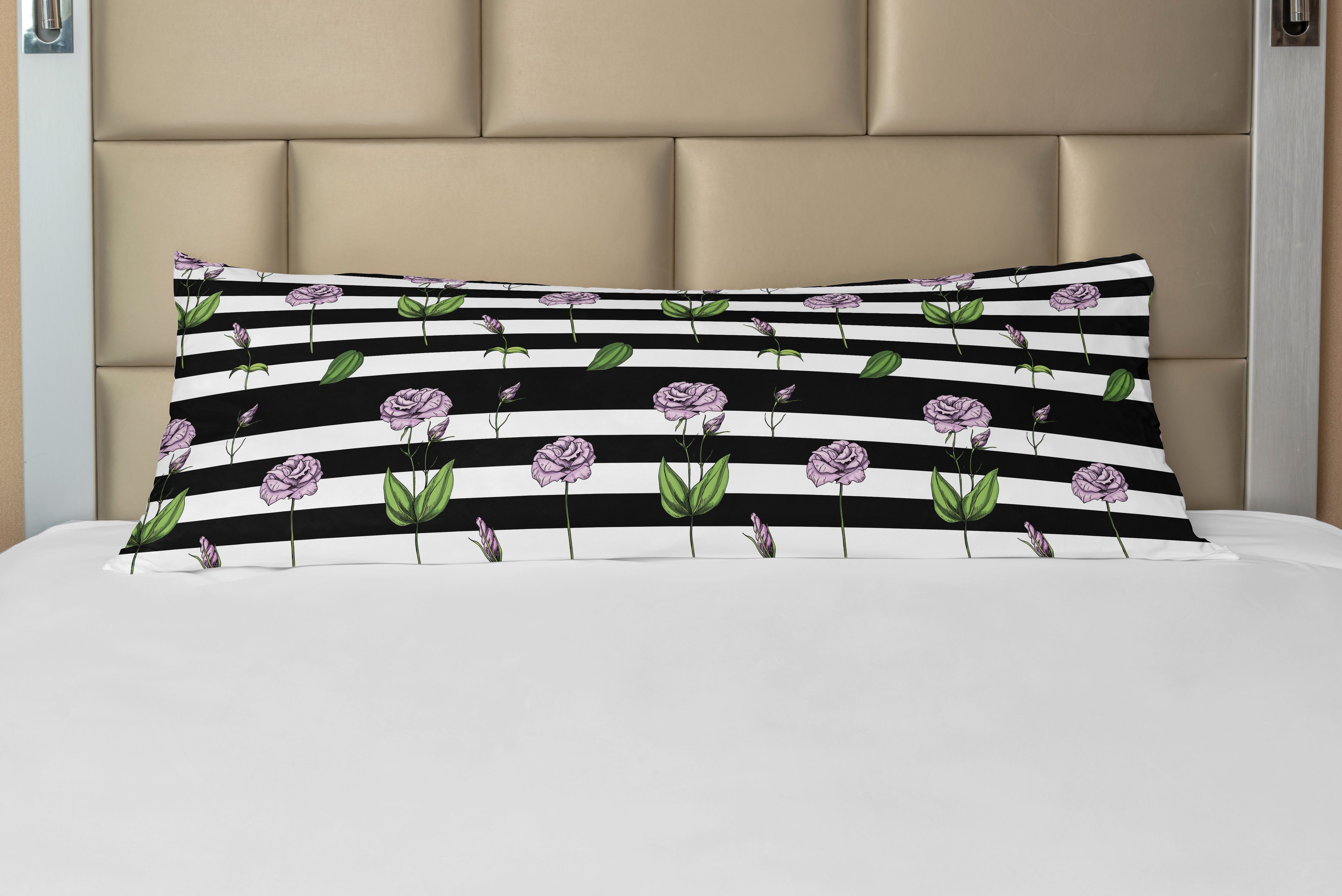 Seitenschläferkissenbezug Deko-Akzent Langer Kissenbezug, Sanfte Rose Blume rosa Streifen Abakuhaus, auf