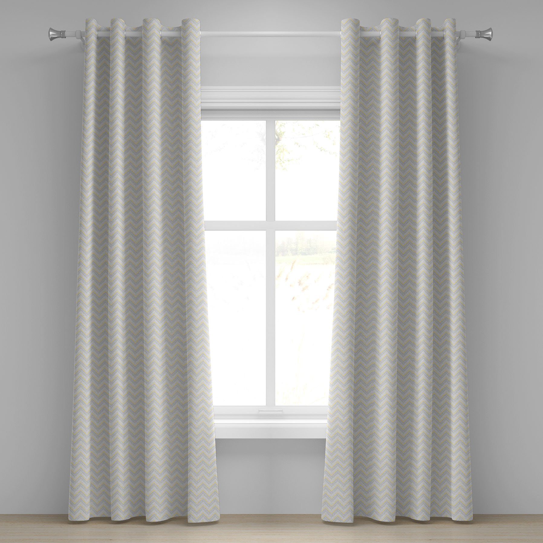 Abakuhaus, Schlafzimmer 2-Panel-Fenstervorhänge Dekorative Vintage Gardine Grau für Wohnzimmer, Chevron