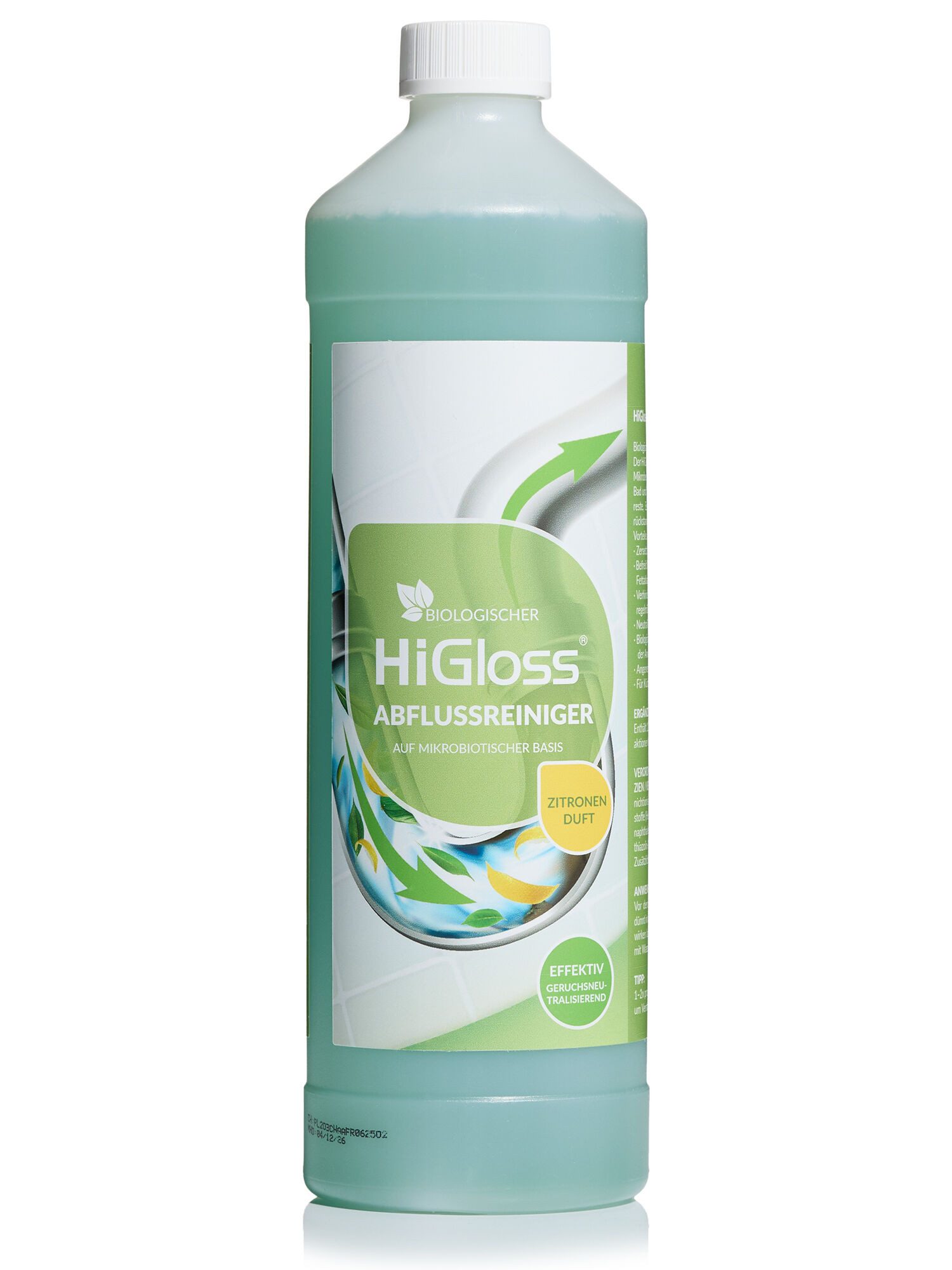 HiGloss probiotischer Rohrreiniger mit Zitronenduft Rohrreiniger (1-St. 1000 ml Abflussreiniger entfernt Gerüche umweltfreundlich & rohrschonend)