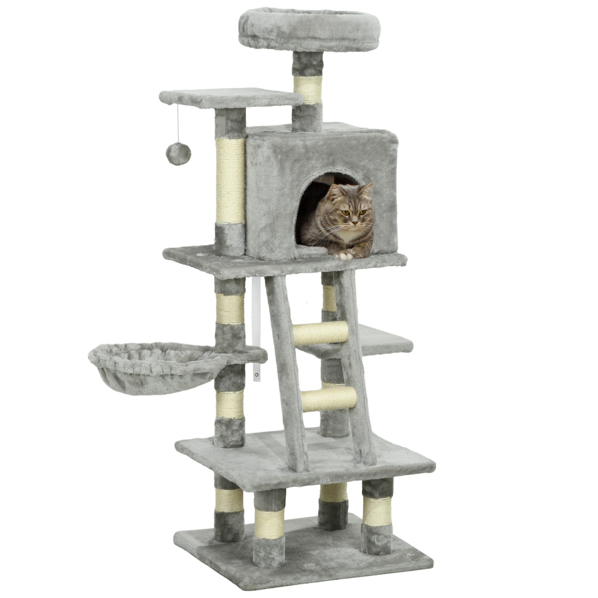 Kratzbaum Kratzstamm, Katzenkratzbaum mit Katzenbett, Spielball