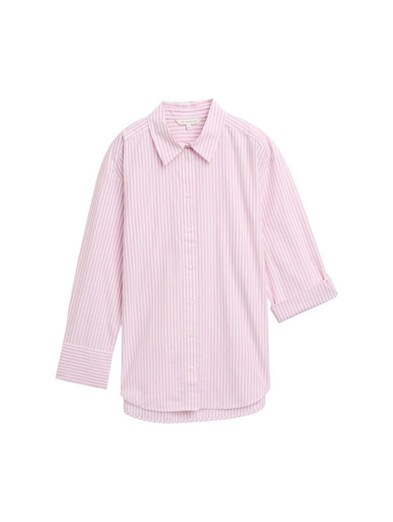 TOM TAILOR Langarmbluse poplin blouse shirt mid pink white small stripe günstig online kaufen