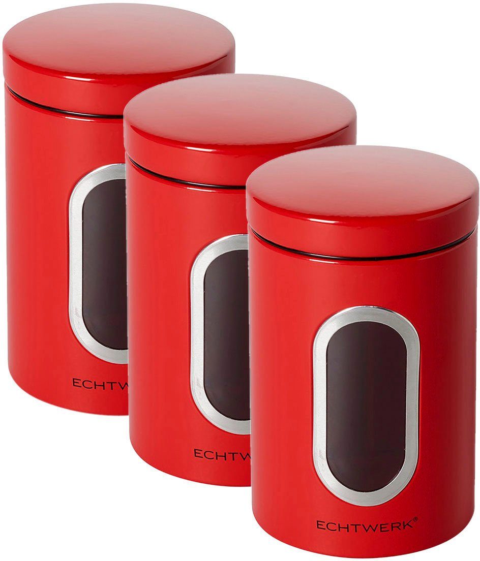 ECHTWERK Vorratsdose, Metall, (Set, 3-tlg), Aufbewahrungsbehälter mit Luftdichtem Deckel, Sichtfenster, 1,4 Liter rot