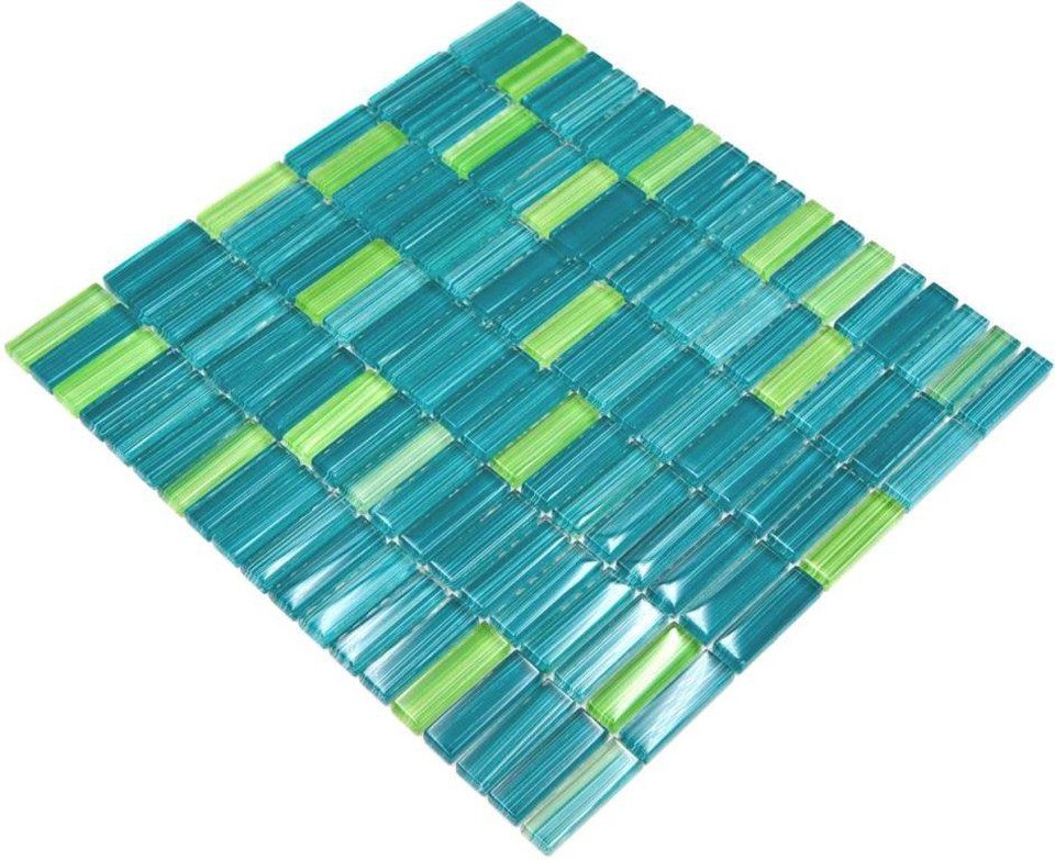 Mosani Mosaikfliesen Glasmosaik Mosaikfliese Style Stäbchen Flaschen grün türkis