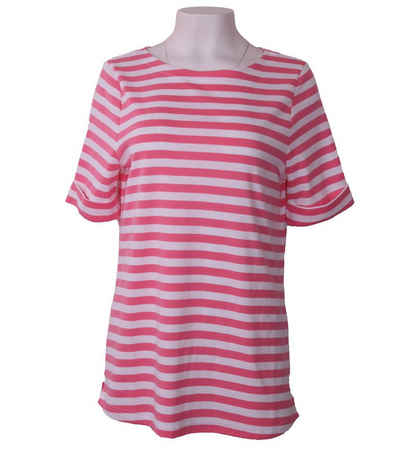 efixelle T-Shirt »effixelle Shirt farbenfrohes Damen Sommer-Shirt Kurzarm mit U-Boot Ausschnitt Haus-Shirt Weiß/Rosa«