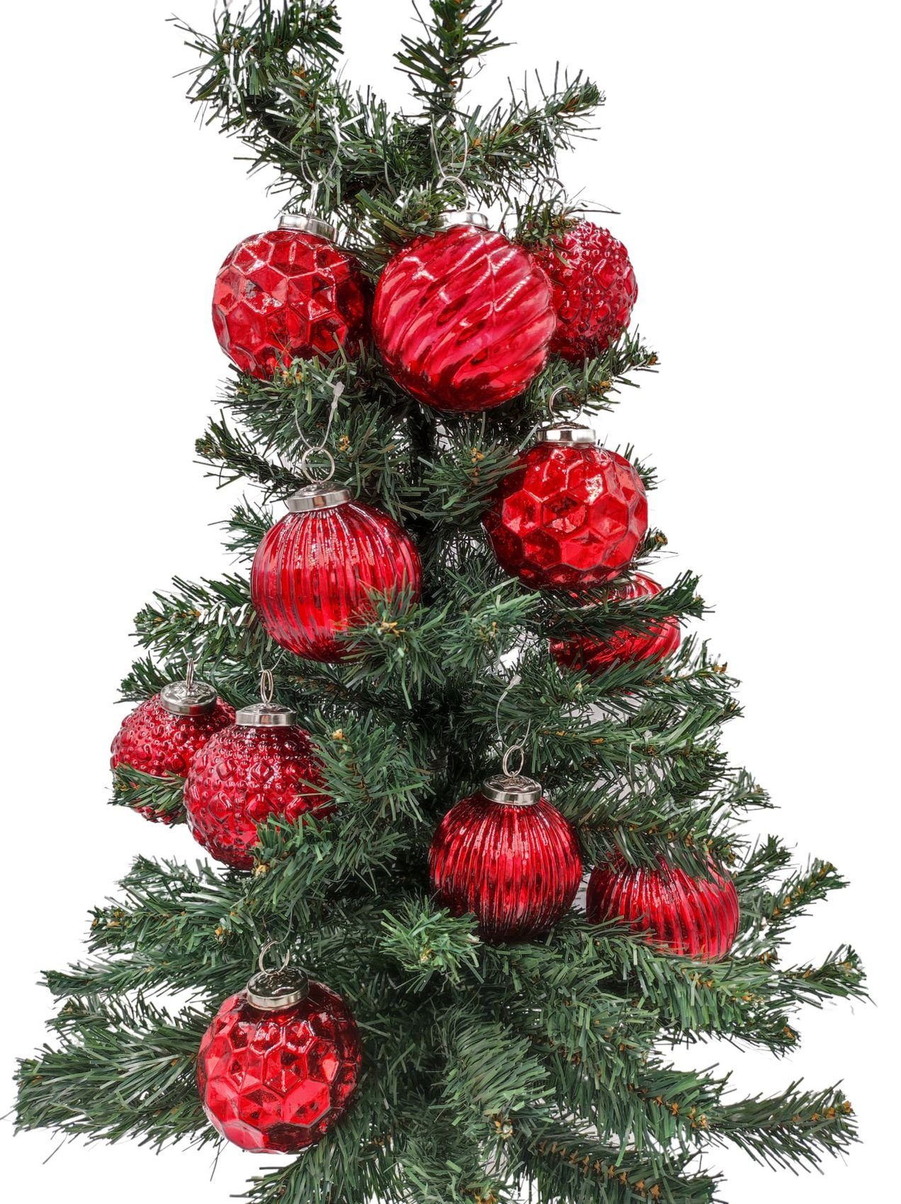 8cm 12er-Set rot Christbaumschmuck Weihnacht BURI Weihnachtsbaumkugel Glas-Weihnachtsbaumkugeln