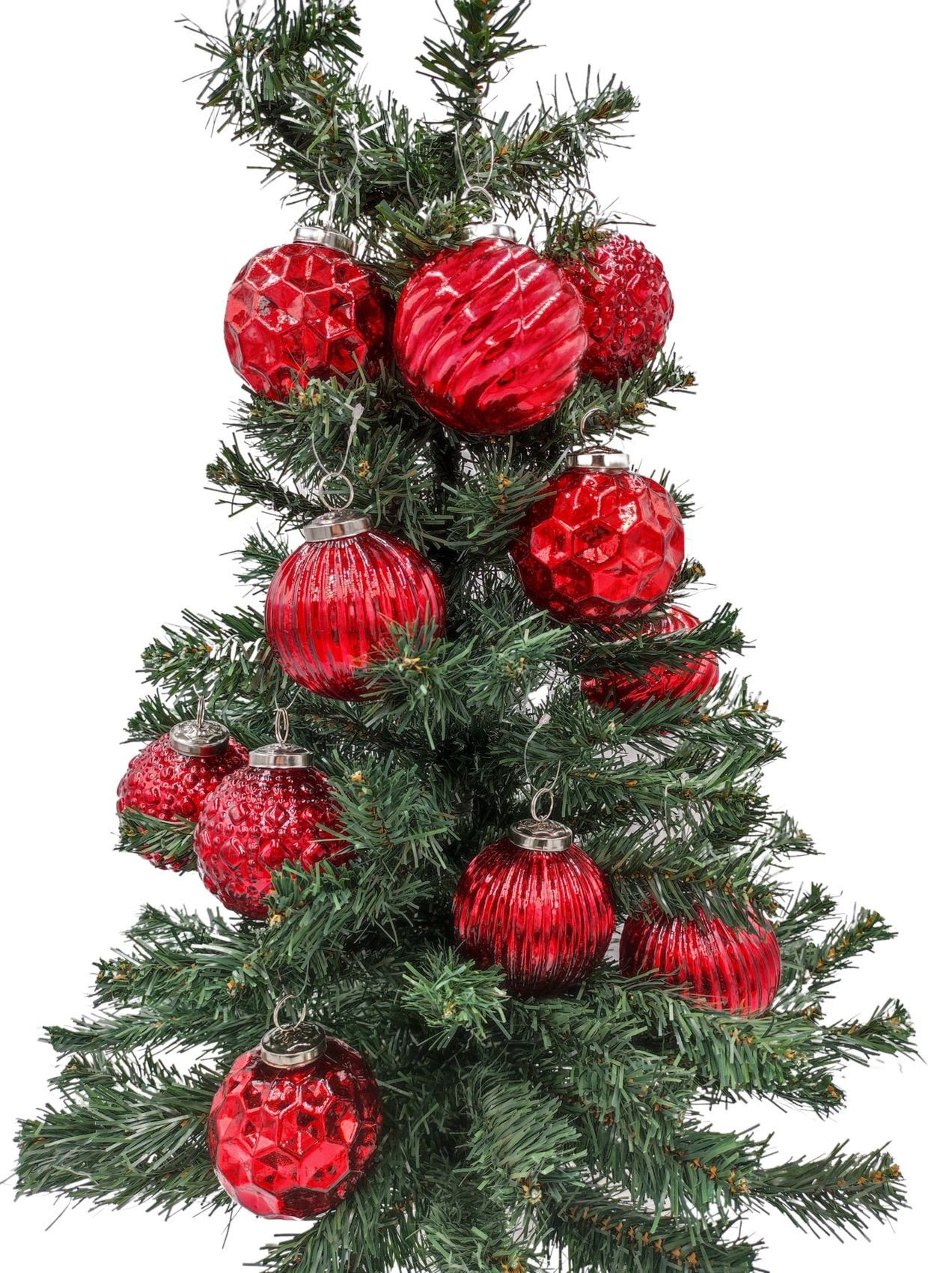 Weihnachtsbaumkugel Glas-Weihnachtsbaumkugeln rot 12er-Set 8cm Christbaumschmuck Weihnacht