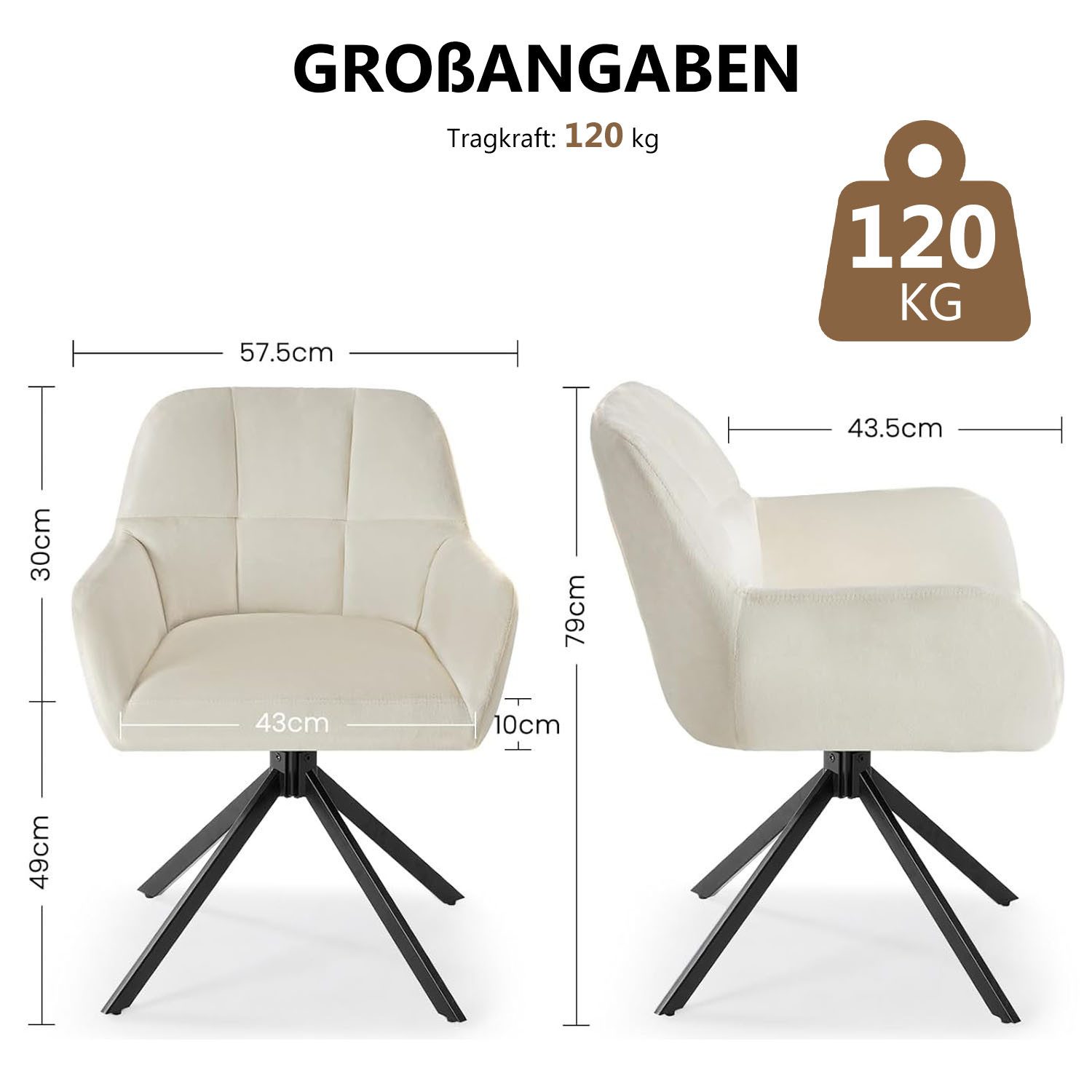 Refined Living Esszimmerstuhl 360° Drehstuhl Esszimmer mit Armlehnen Samt P günstig online kaufen