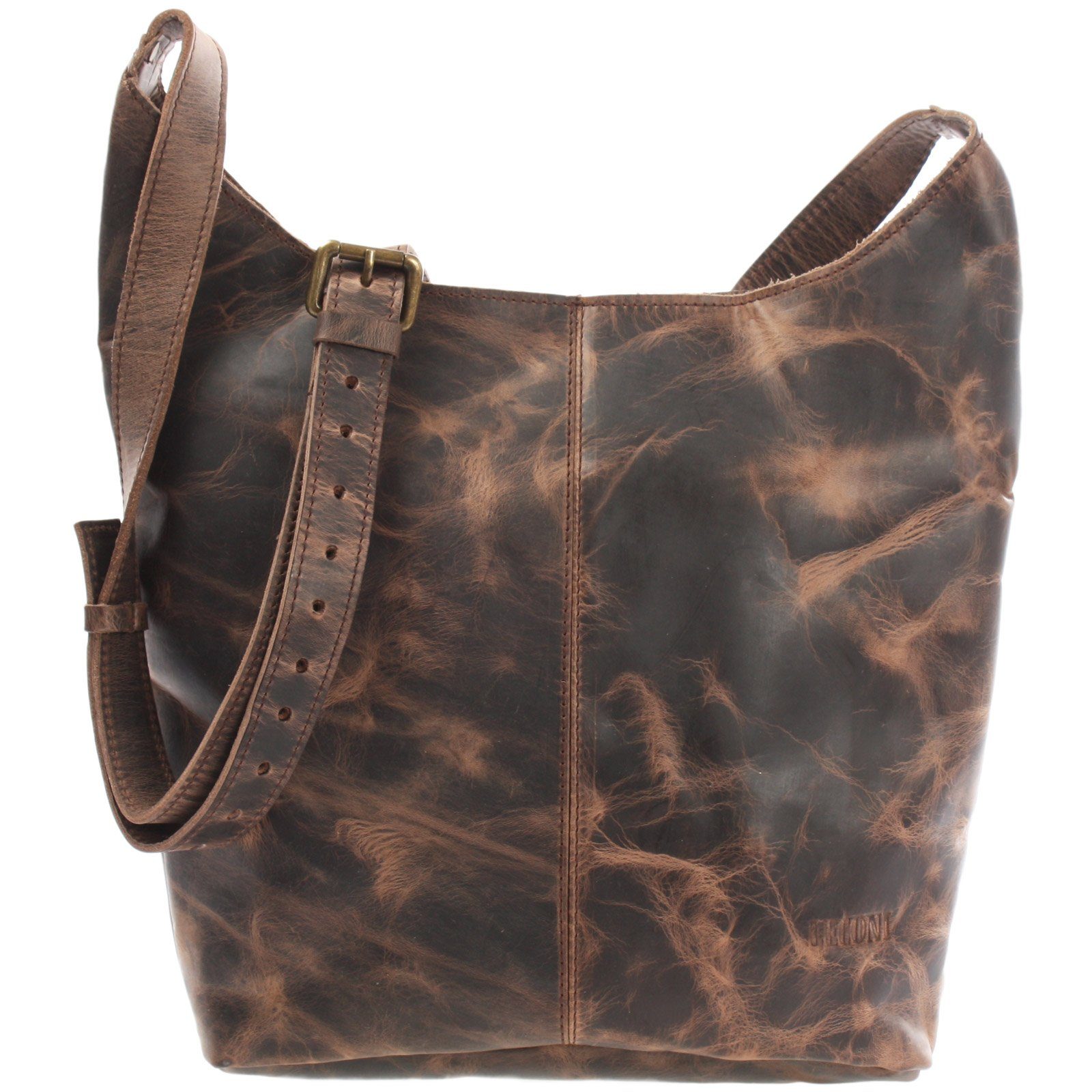 LECONI Schultertasche große Umhängetasche Beuteltasche Damentasche Shopper Echt Leder LE0055, Echtleder – Reißverschlussfach innen & außen – 34×34×11 cm