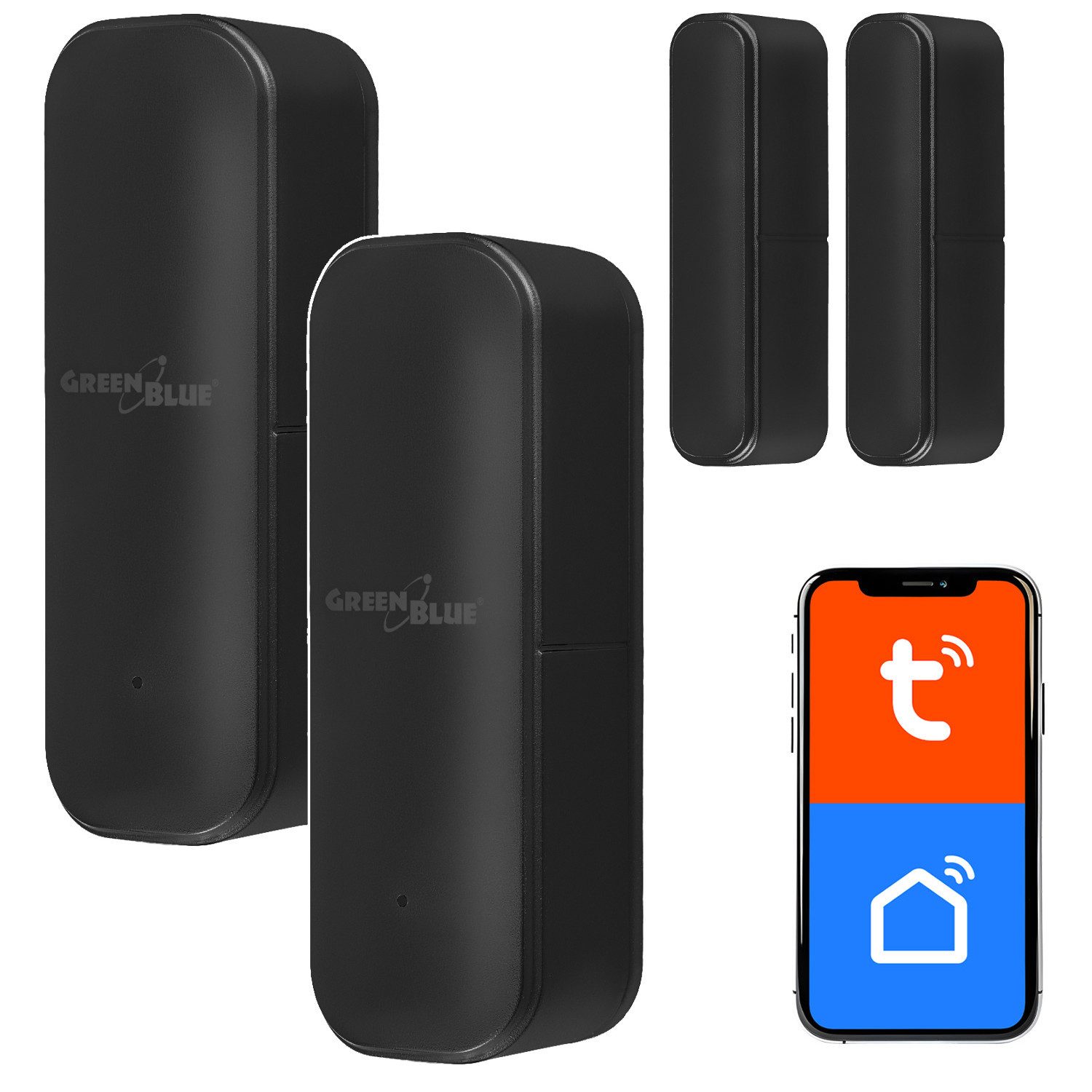 GreenBlue Sensor GB479 Tuya Smart WiFi-Sensor für Fenster und Türen, (2-St), Drahtloser Reed-Schalter / WLAN-Öffnungssensor