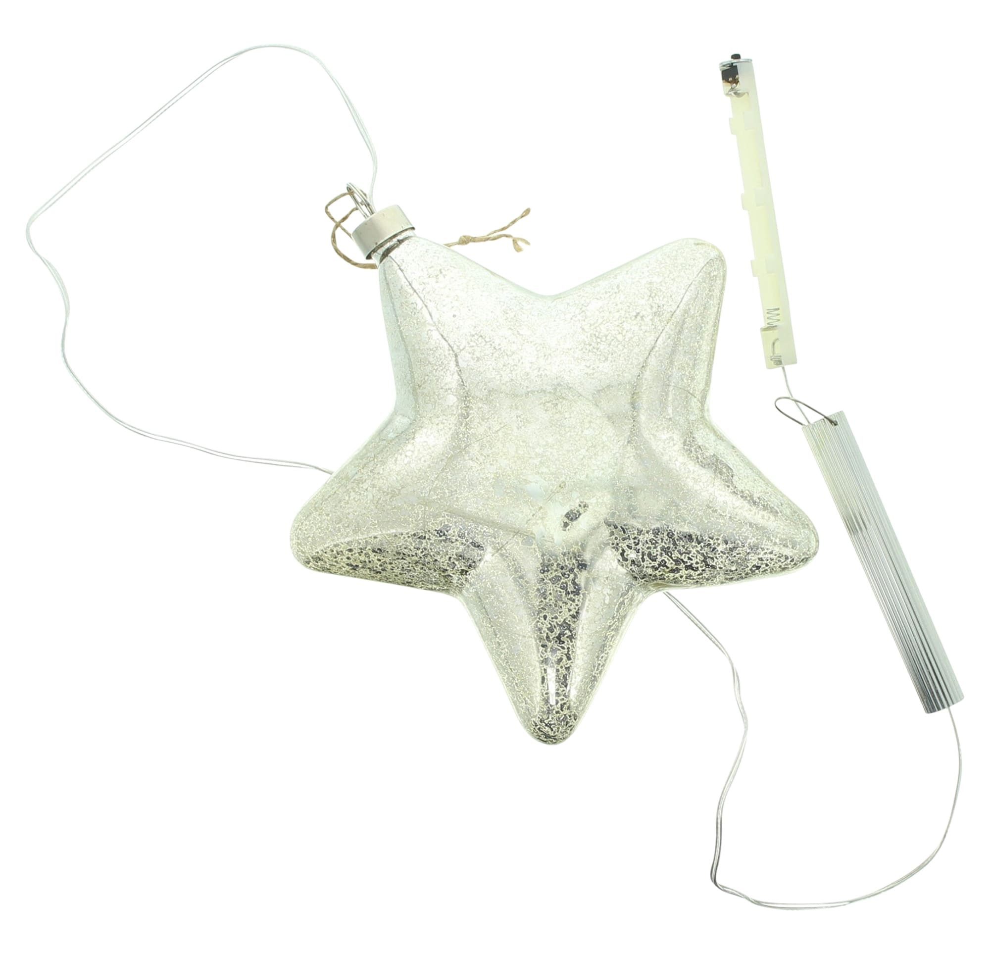 Dekoleidenschaft LED-Dekofigur "Stern" Glas Ø 20 cm, Leuchtstern in Bauernsilber-Optik, Leuchtdeko, Hängedeko Weihnachten, Weihnachtsdeko beleuchtet