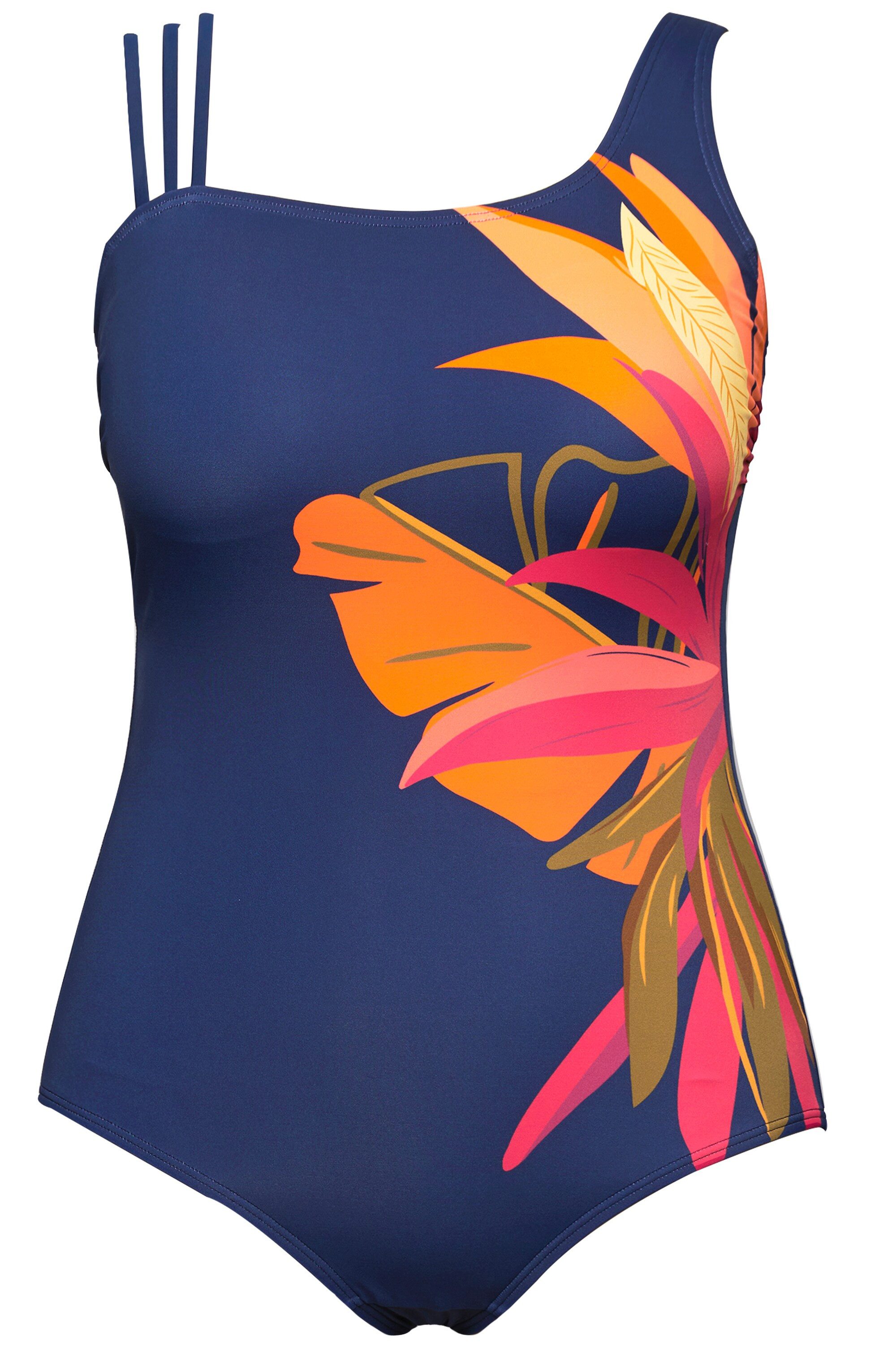 Ulla Popken Badeanzug Badeanzug Blätter Softcups Dreier-Träger recycelt