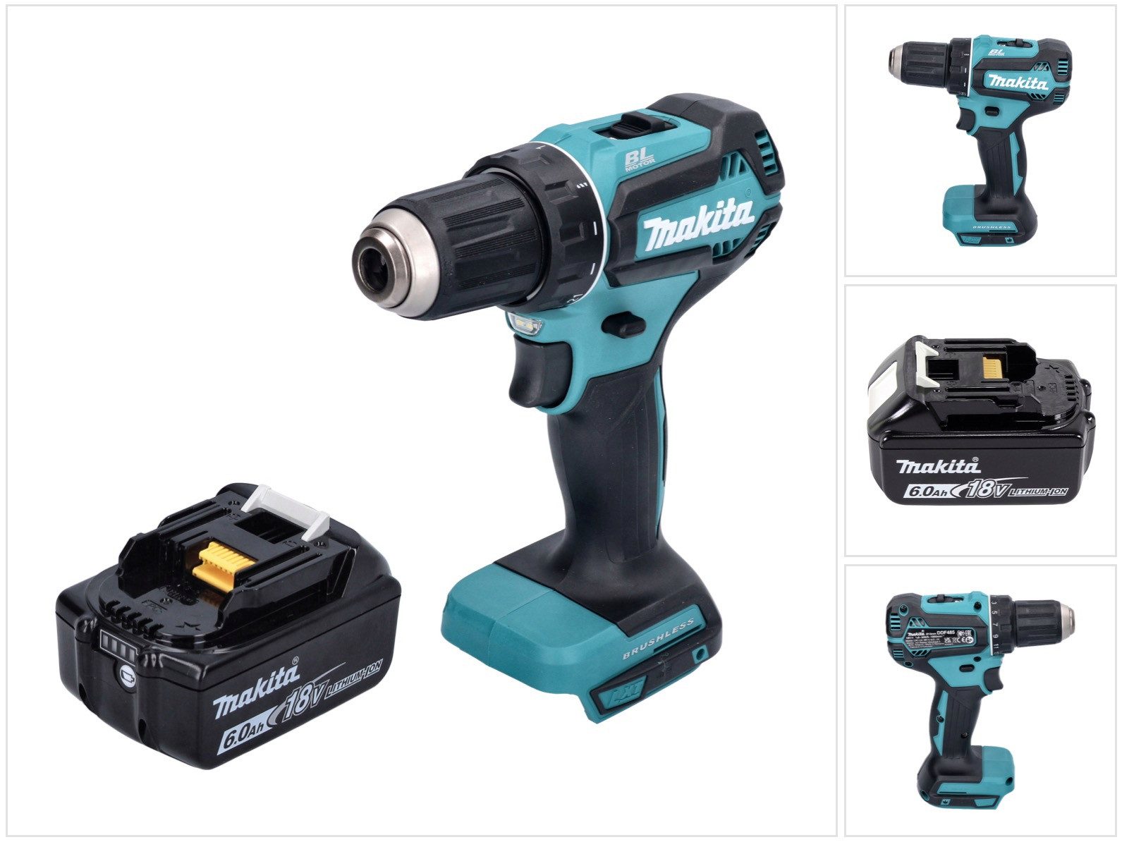 Makita Akku-Schrauber DDF 485 G1 Akku Bohrschrauber 18 V 50 Nm Brushless + 1x Akku 6,0 Ah -