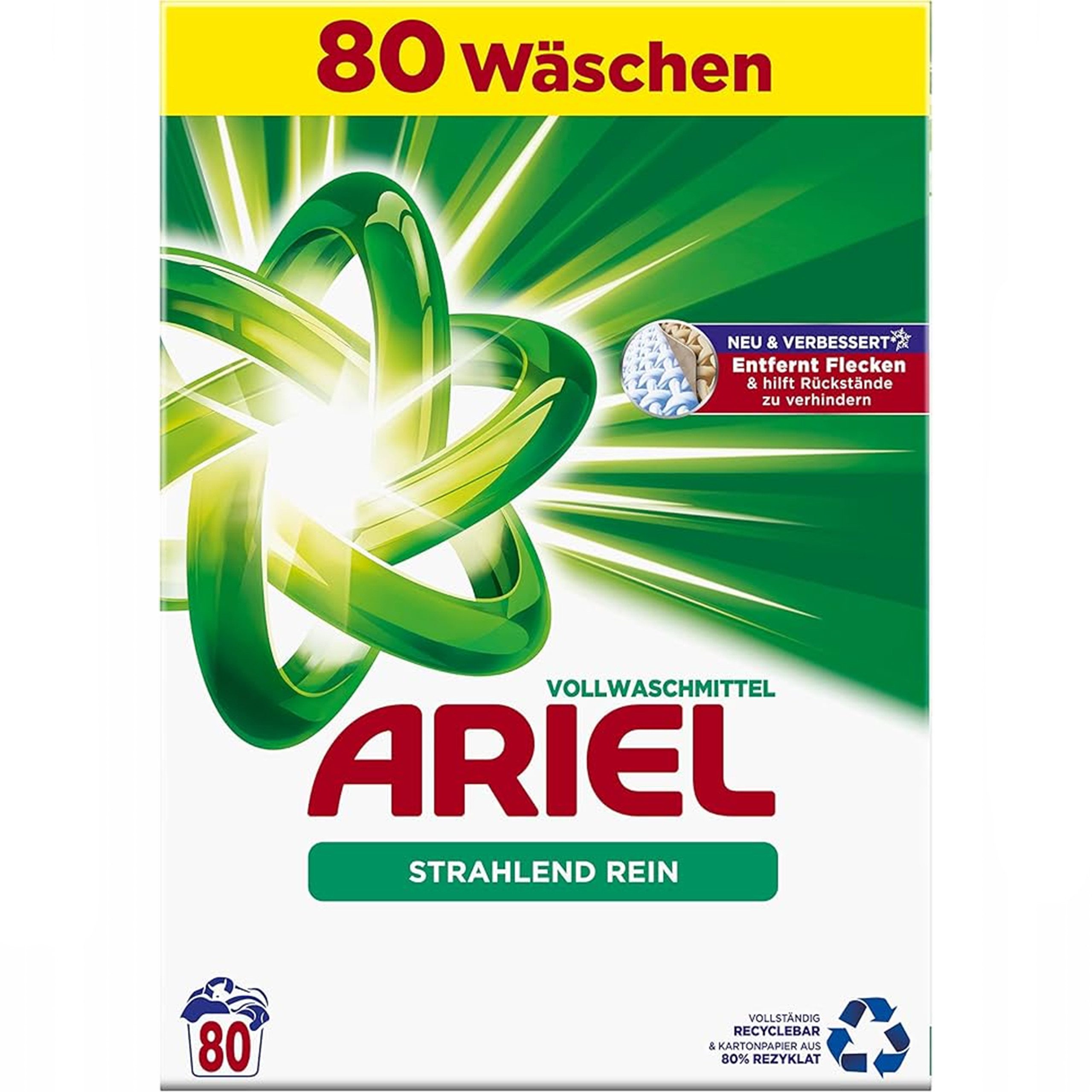 KomfortHome Ariel Waschpulver Universal 5,2kg Weiß Bunt Pulver für 80 Wäschen Vollwaschmittel (Waschmittel 30-95°C Fleckentfernung Farbschutz ergiebig frisch)