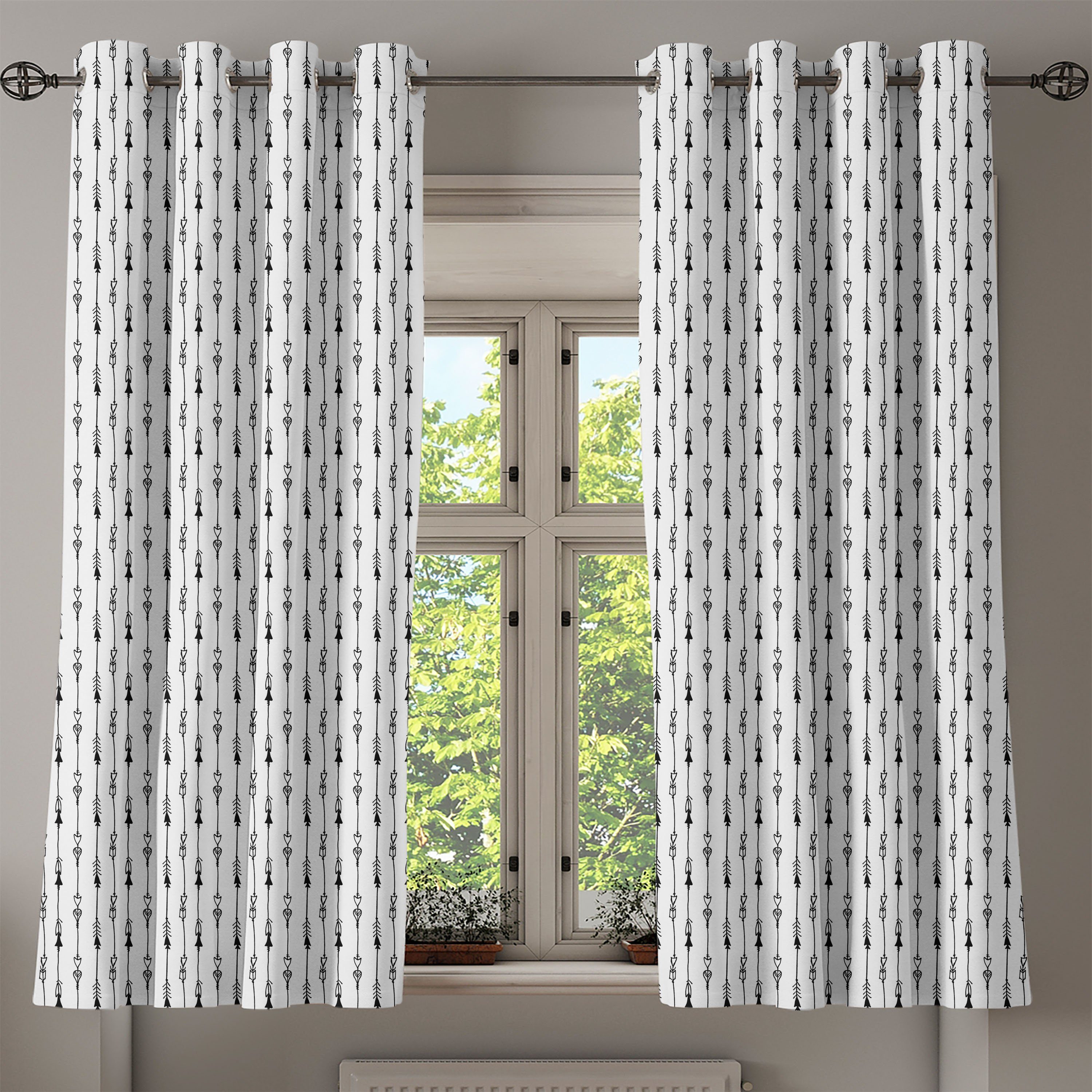 Vintage-Pfeil Dekorative Abakuhaus, Gardine Schwarz-Weiss für Schlafzimmer Wohnzimmer, Tribe 2-Panel-Fenstervorhänge