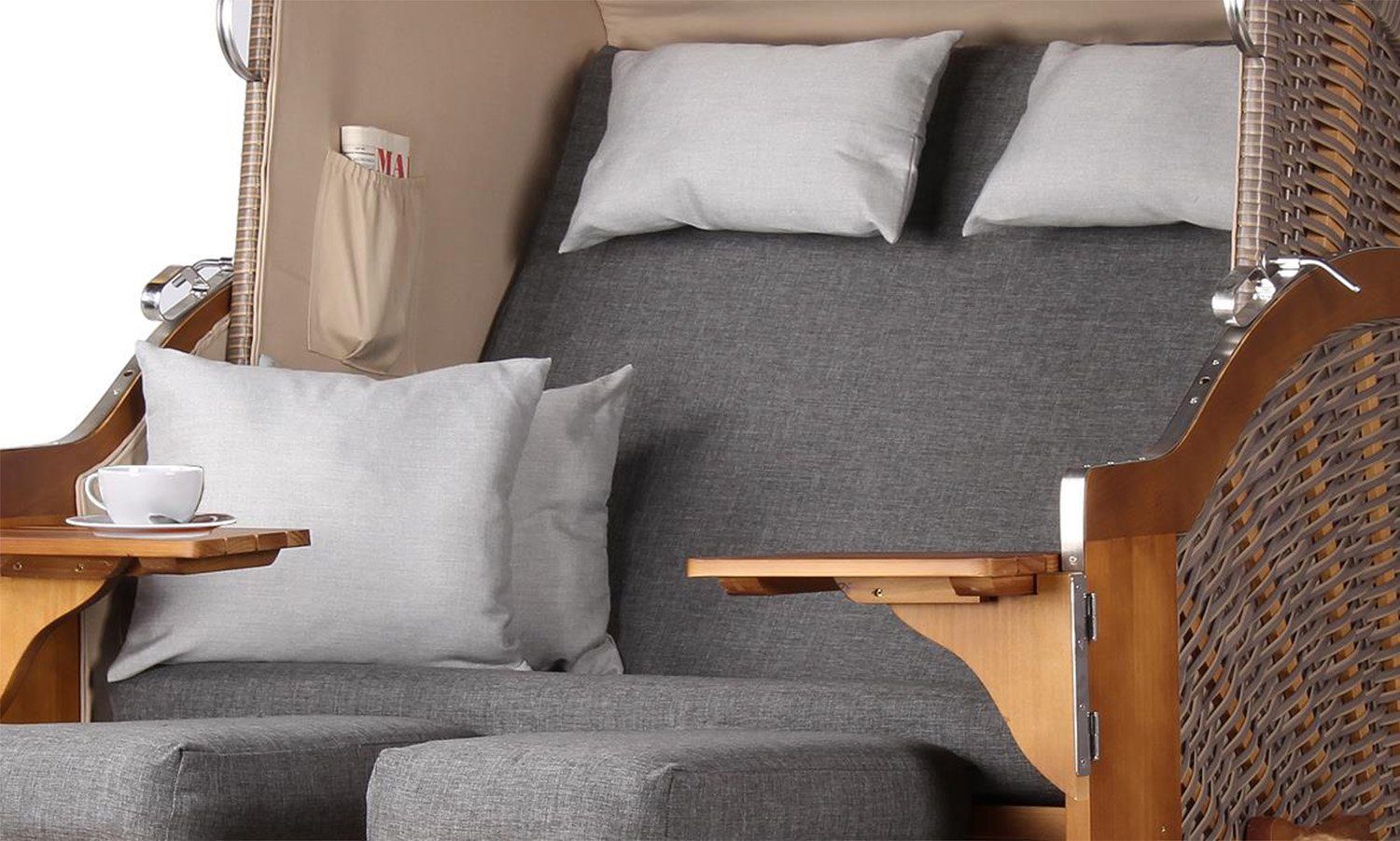 bene living Strandkorb Schleswig Pinie 2-Sitzer - PE mokka - Modell 558, BxTxH: 120x80x160 cm, Volllieger, Ostsee-Strandkorb