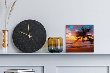 OneMillionCanvasses® Leinwandbild Palme - Sonnenuntergang - Strand - Meer - Horizont, (1 St), Leinwand Bilder für Wohnzimmer Schlafzimmer