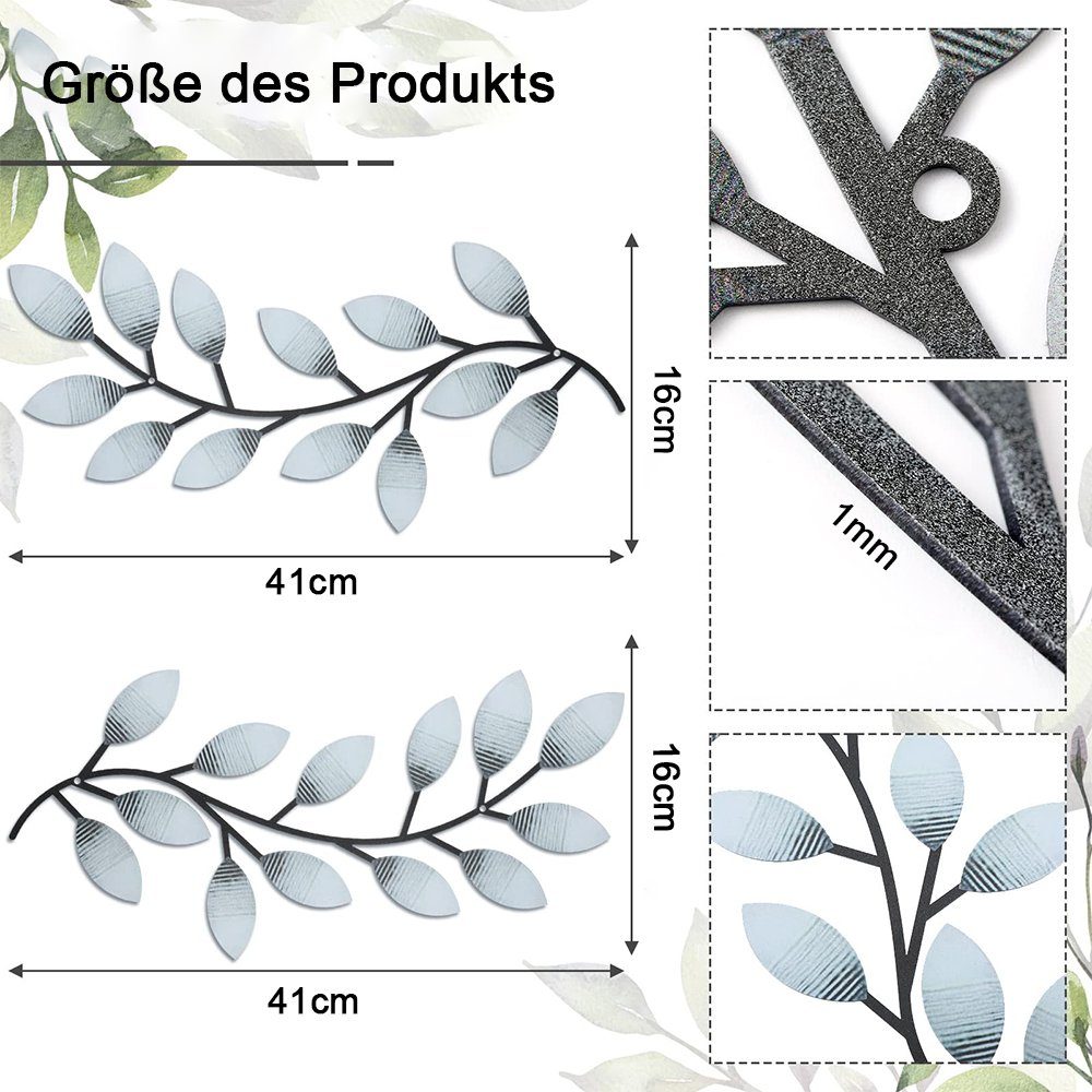 Stück Blatt Olivenzweig Blatt Baum Weiß Wanddekoobjekt Metall Wandkunst 2 Wanddekoration, NUODWELL