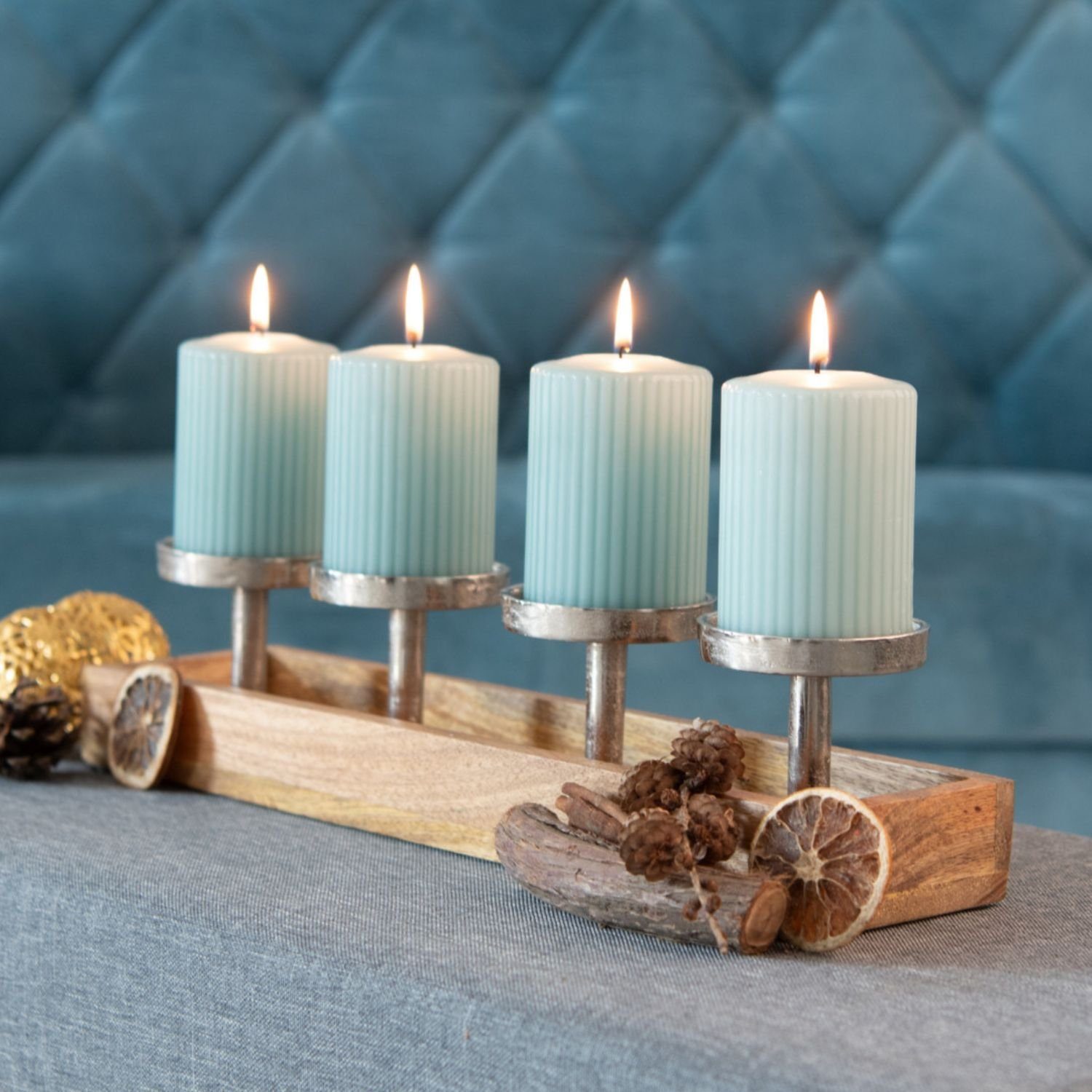 länglich Advent Kerzenständer Holz Kerzenhalter Weihnachtsdeko Kamelio modern Adventskranz