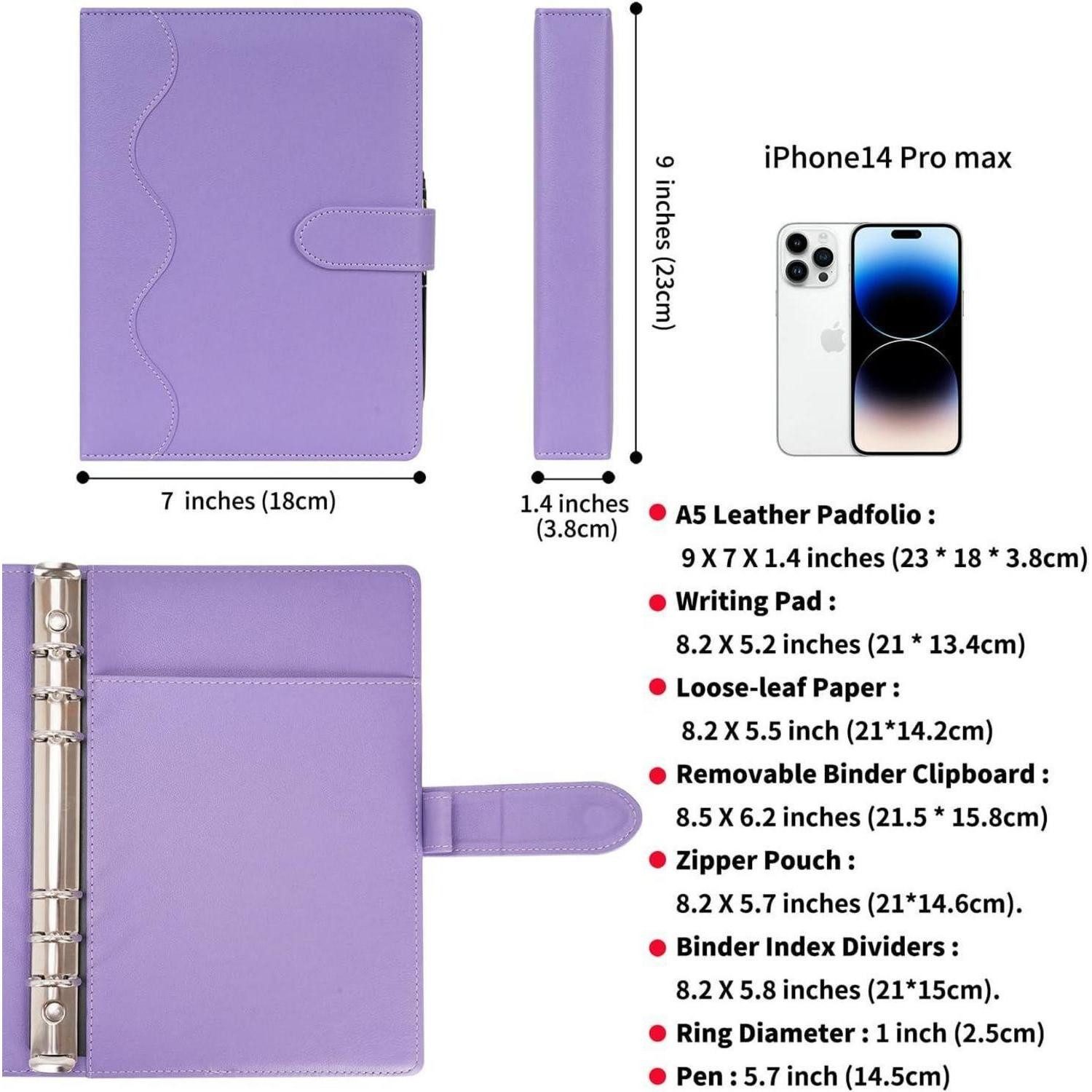 LuxusKollektion Ringbuchmappe Tagebuch liniert A5 nachfüllbar PU Leder Ringbuch Stift Lila