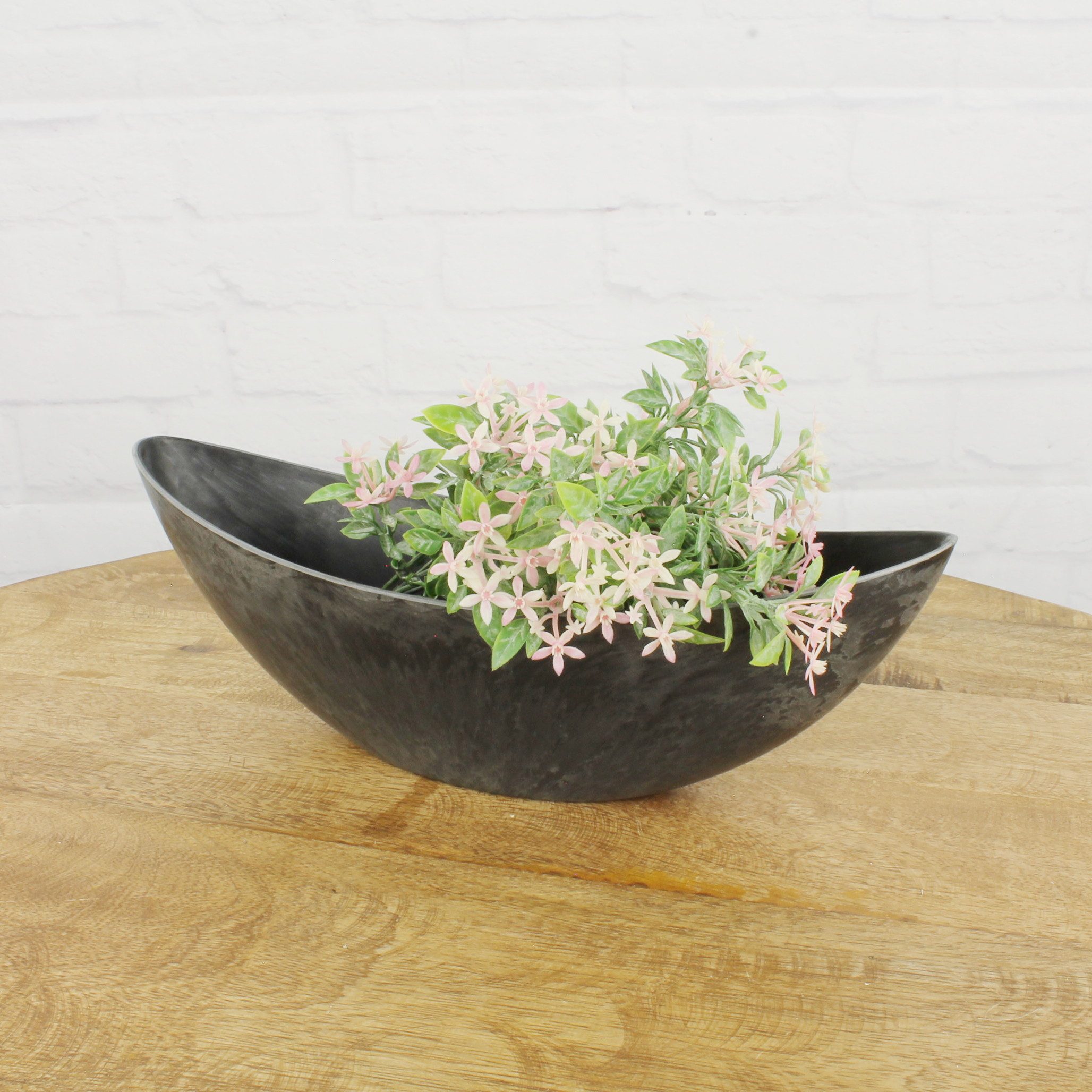 Macosa Home Pflanzschale Pflanzschale Schiff schwarz mamoriert Oval 39 cm Kunststoff (Übertopf Blumentopf, 1 St., Pflanzen-Topf Deko-Schale), Blumenschale Pflanzgefäß Blumentopf Jardniere