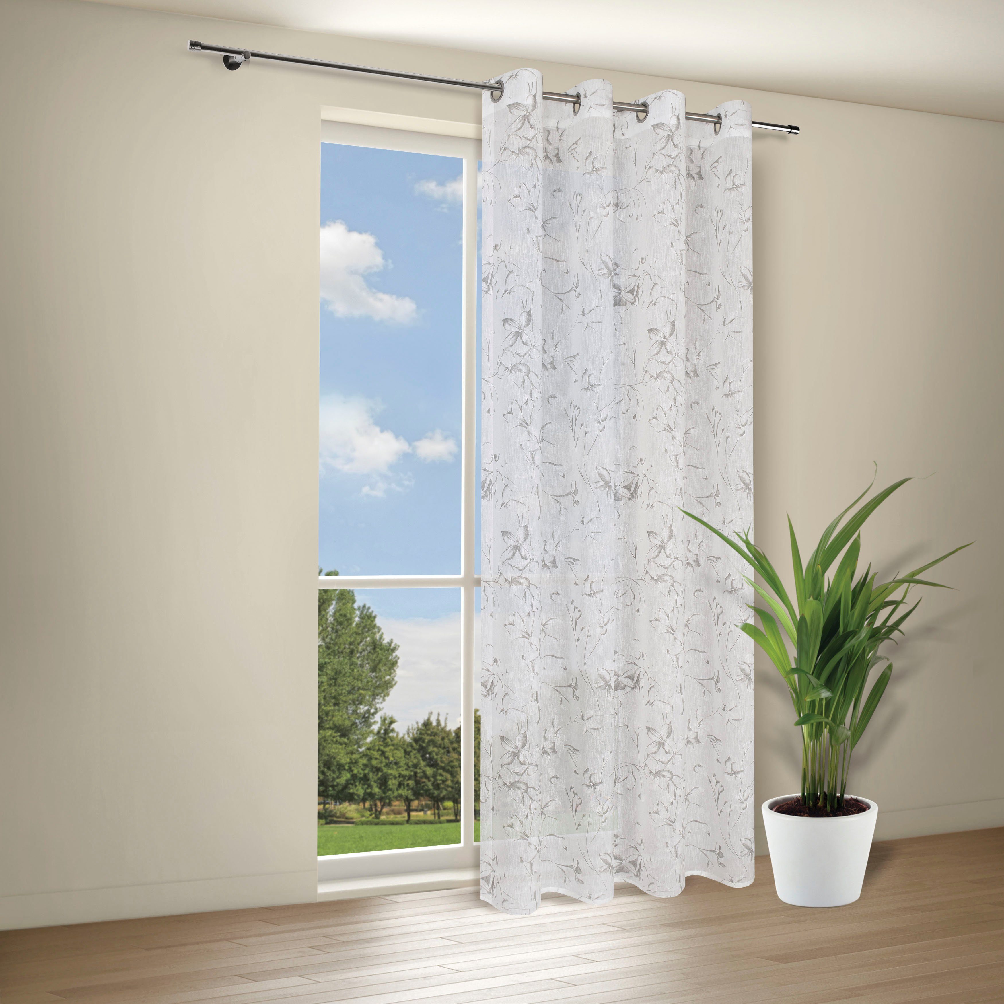 Gerster Gardine Inia (1 St), Ösen, transparent, Wirkware, SB-Ösenschal "Inia"