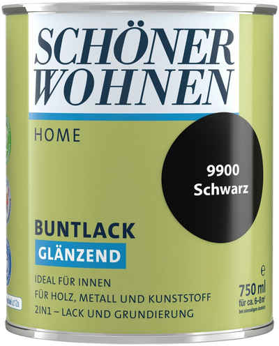 SCHÖNER WOHNEN FARBE Lack Home Buntlack, 750 ml, schwarz, glänzend, ideal für innen, 2in1-Lack