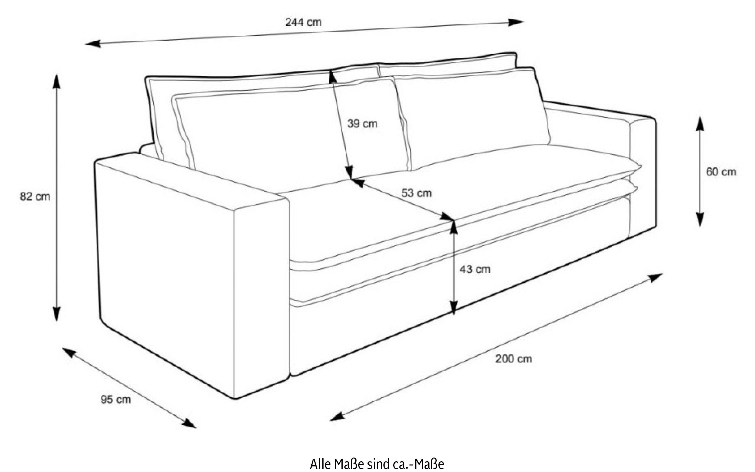 Cord-Bezug - Hellgrau und mit Bettkasten, mit PIAGGE, Topper 3-Sitzer praktischem Places Style of Bettfunktion
