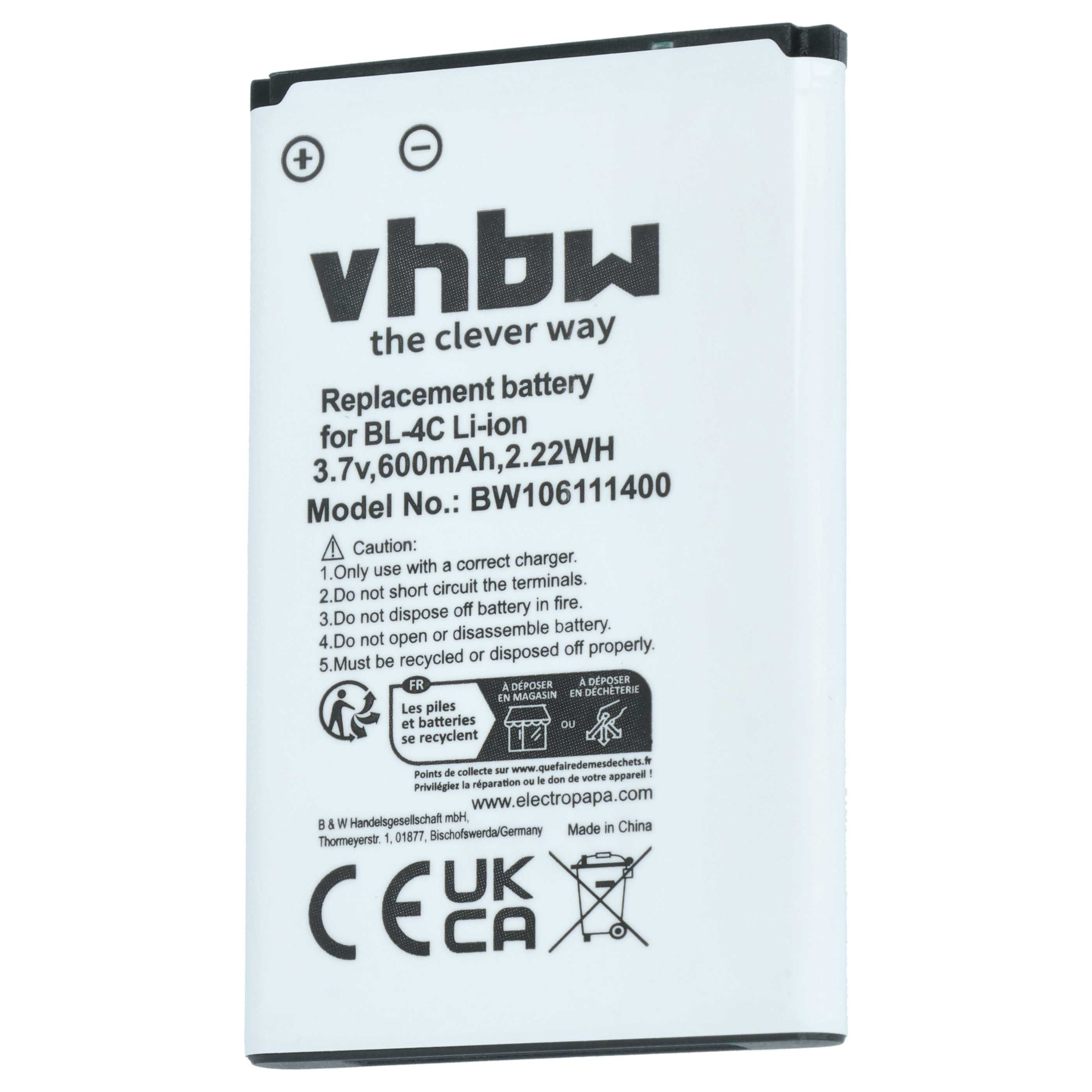 vhbw Akku Ersatz für Nokia BL-4C für Mobilfunk (600 mAh, 3,7 V, Li-Ion) Smartphone-Akku Akku Li-Ion 600 mAh (3,7 V, 1 St), Leistungsfähiger Austausch-Akku für Telefon, Smartphone