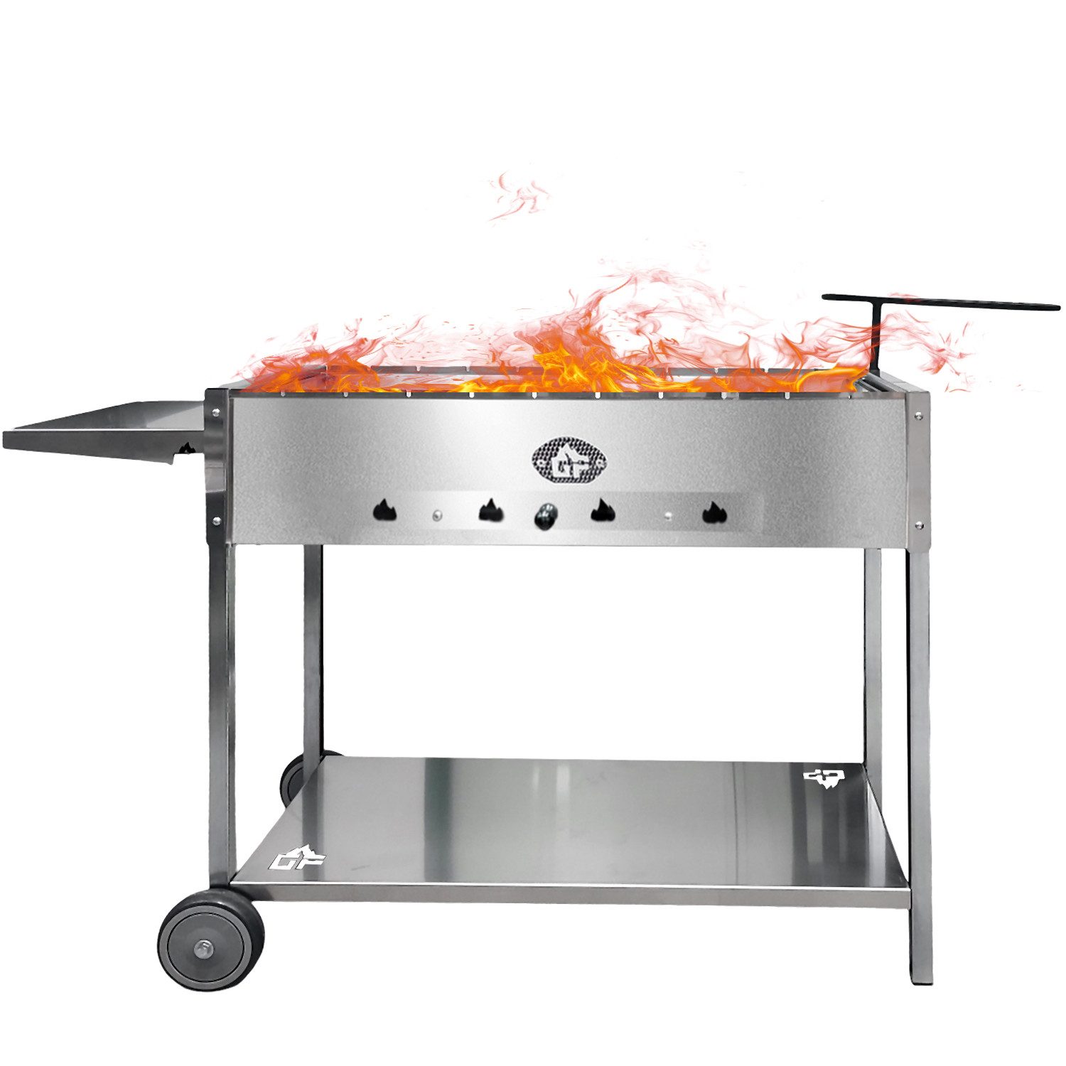 Grillpeter Holzkohlegrill Mangal Batyr Deluxe 80 cm Edelstahl mit Ablage und Topfhalter
