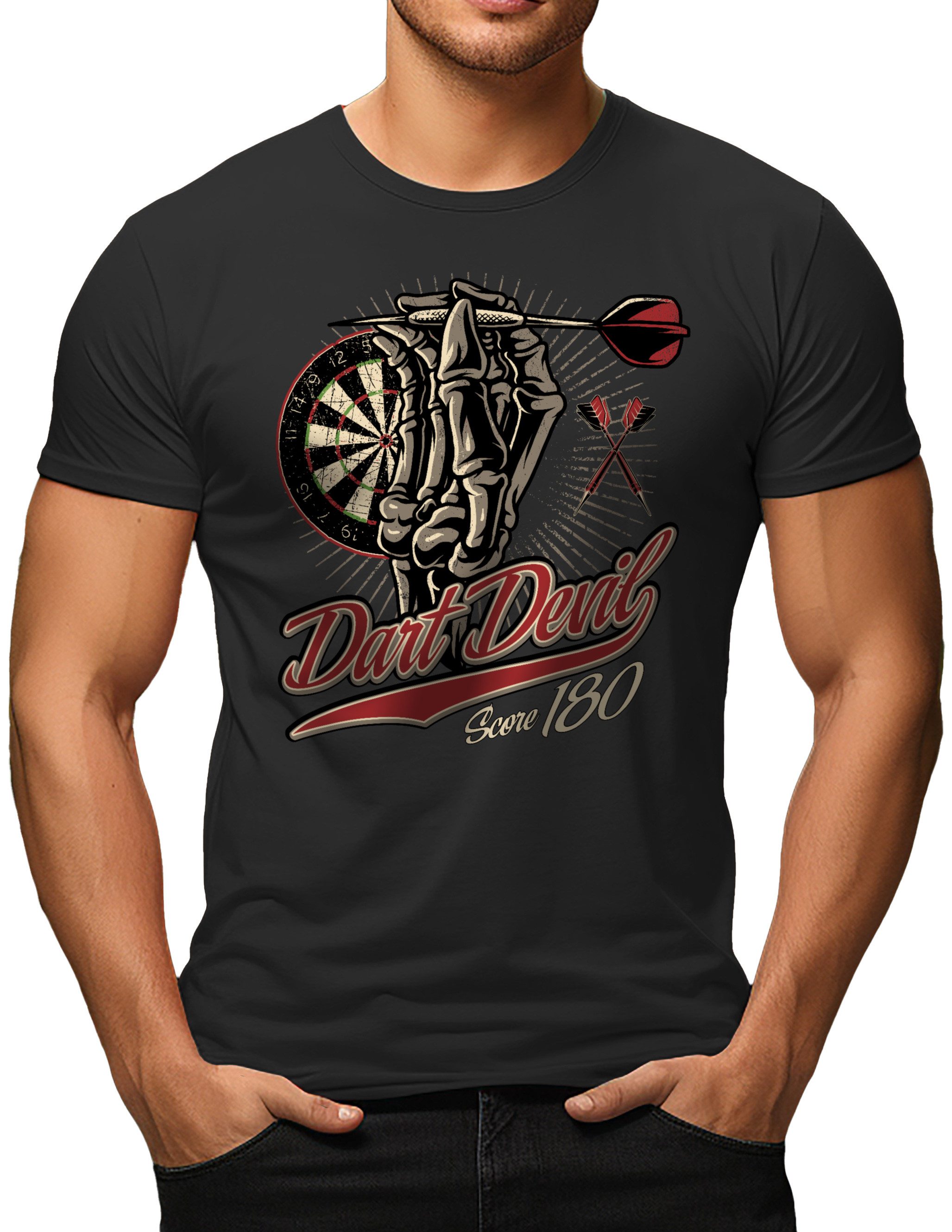 RAHMENLOS® T-Shirt für Dart Spieler: Dart Devil, Score 180 günstig online kaufen
