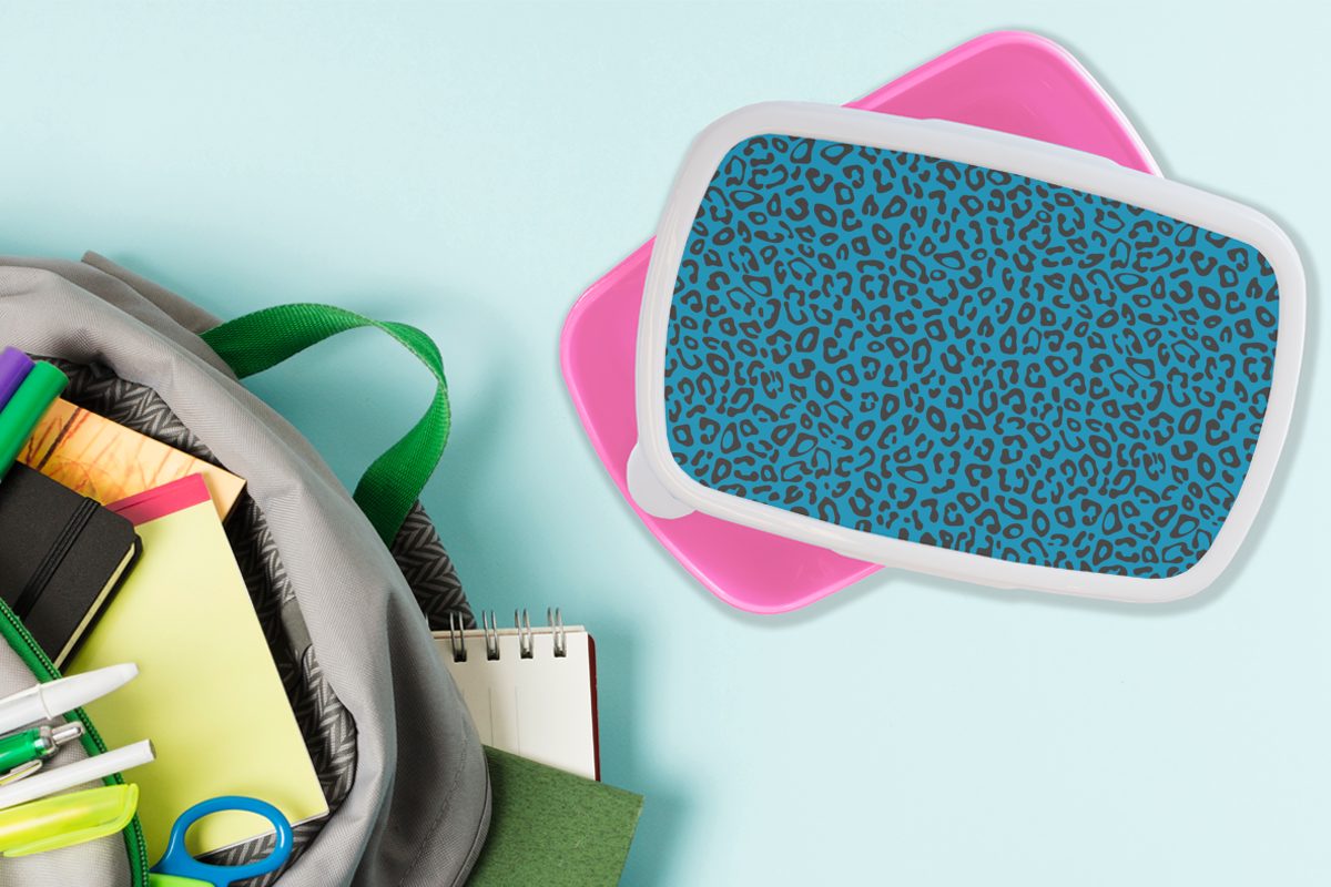 MuchoWow Lunchbox Panther Kunststoff, - Design Kunststoff rosa für Tiere, - (2-tlg), Brotdose Brotbox Mädchen, Snackbox, Erwachsene, - Druck Blau Kinder