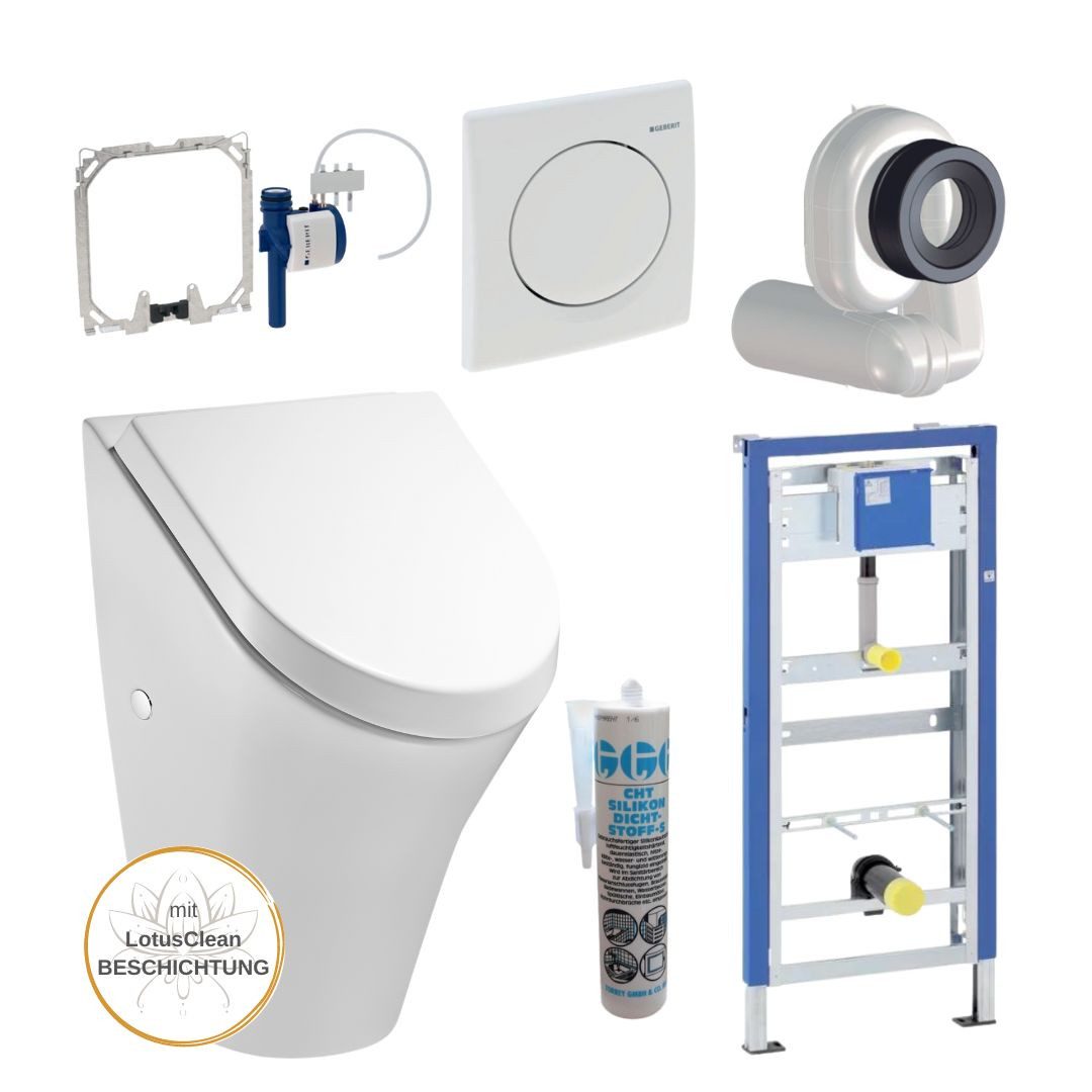 HGMBAD Urinal Urinal mit Deckel Geberit Vorwandelement Set, Keramik, Wasserspülung, Abgang hinten, (Spar-Set, Komplettset), SoftClose-Funktion