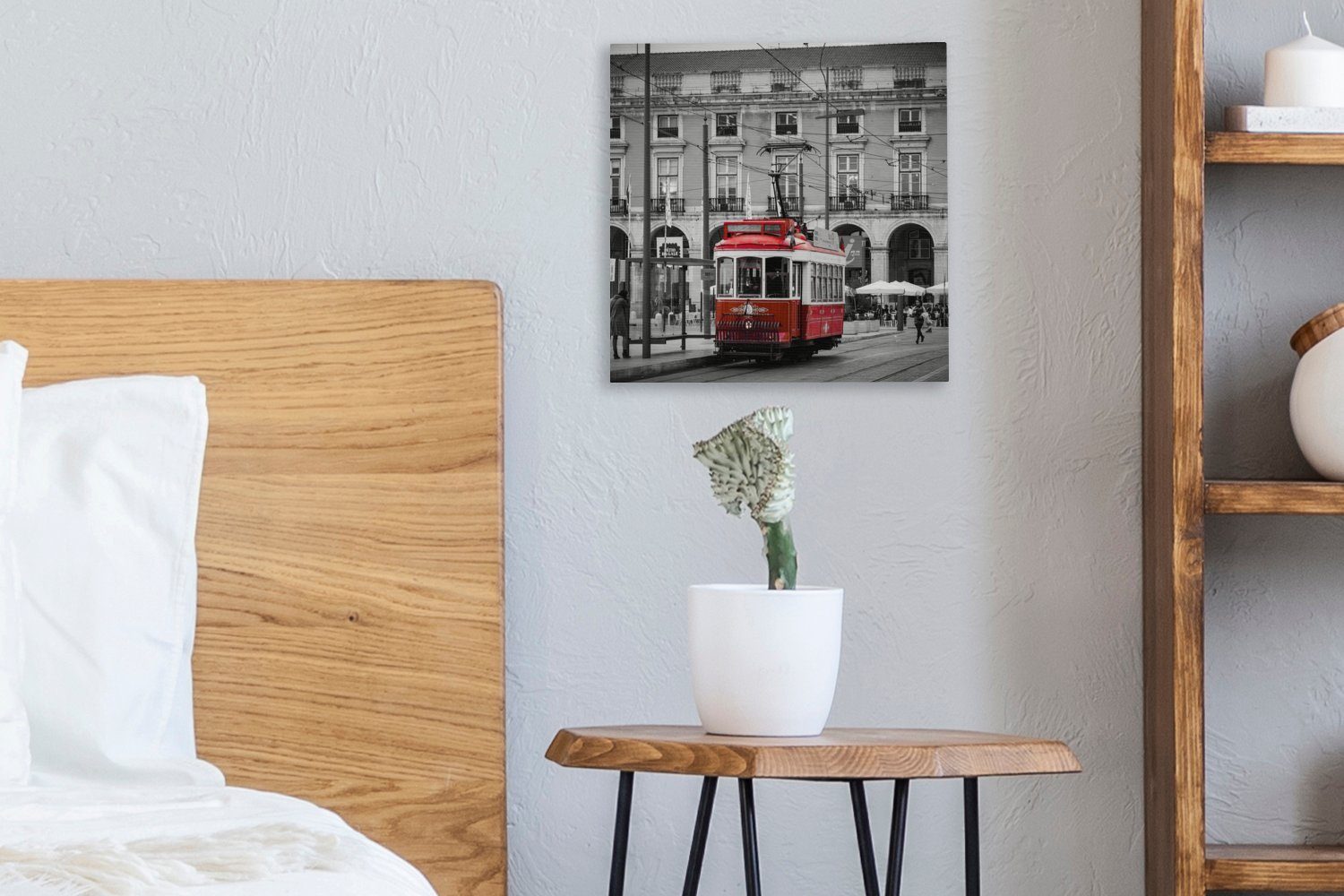 St), (1 Straßenbahn, Leinwand roten für Leinwandbild Schwarz-Weiß-Foto Schlafzimmer Bilder einer Wohnzimmer mit OneMillionCanvasses®