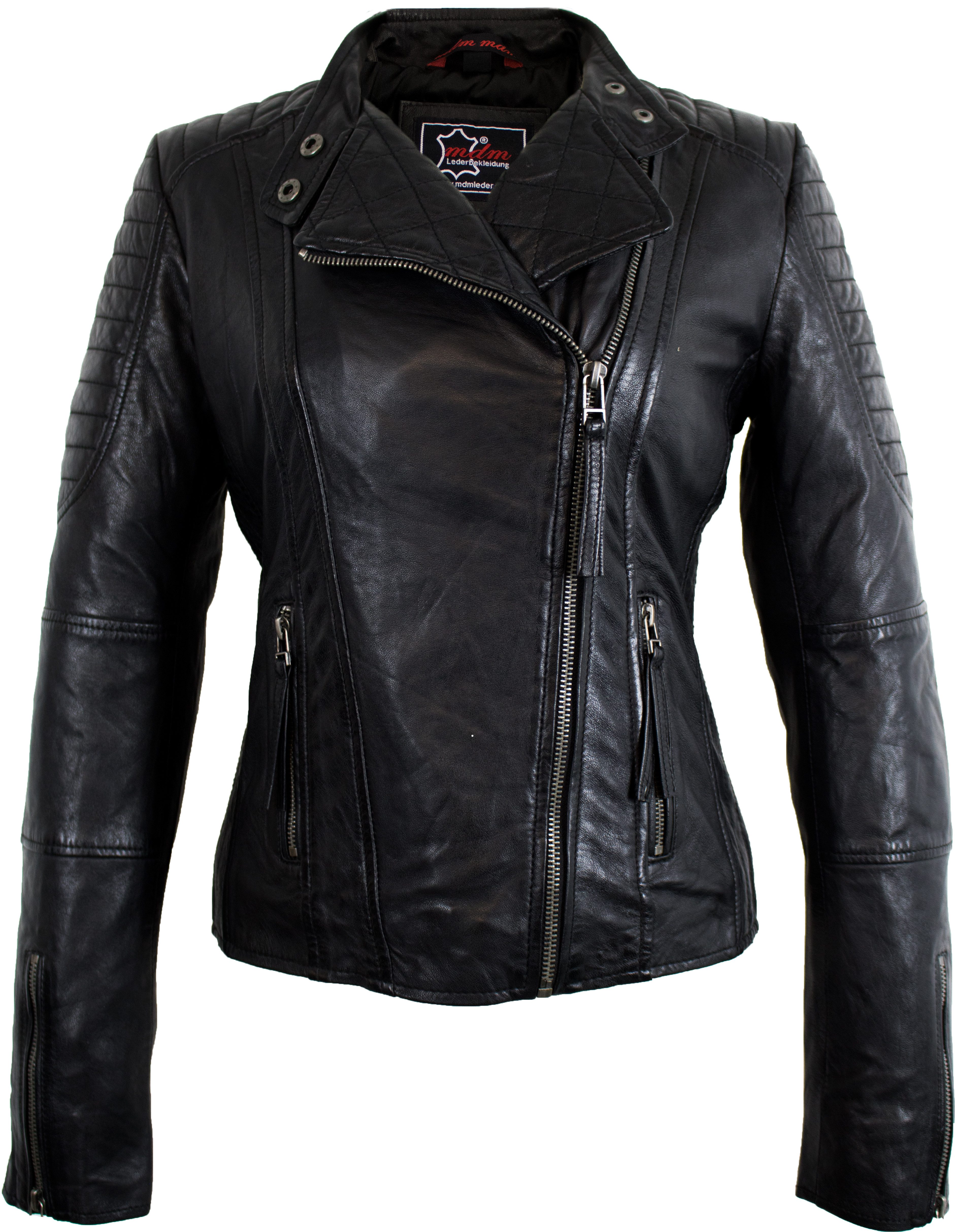 MDM Bikerjacke Damen Biker Lederjacke aus Lamm Nappa Leder Leichte Frauen Sommer Lederjacke