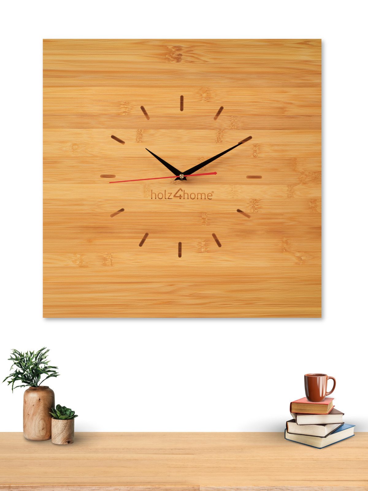 holz4home® Wanduhr aus Bambus I Moderne Holzuhr ohne Tickgeräusch