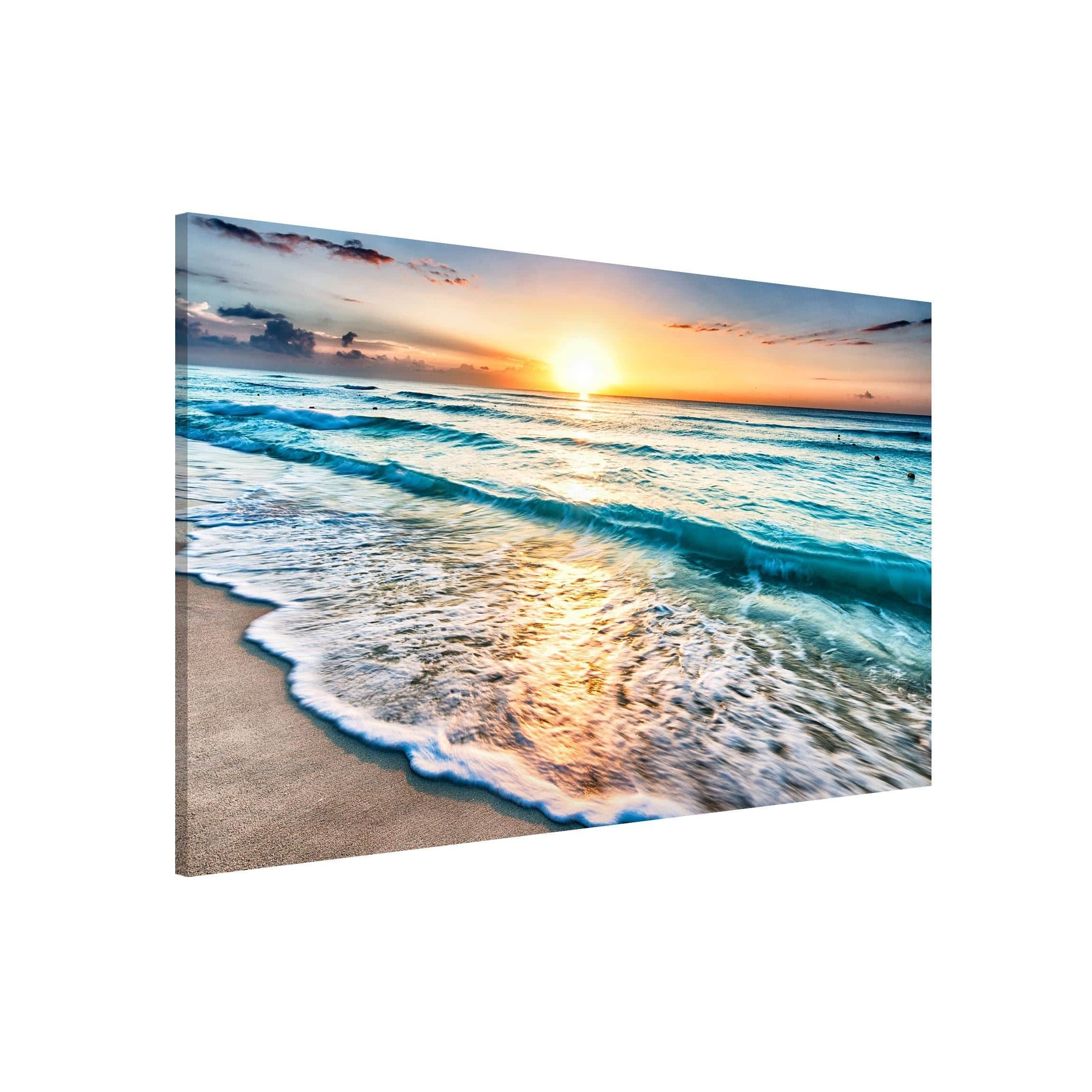 Bilderdepot24 Magnettafel Küche blau Sonnenuntergang am Strand, (1-tlg., Magnetboard Pinnwand für die Wand - metallische Tafel für Magnete), Magnetwand groß mit Motiv Büro Memoboard magnetisch Querformat