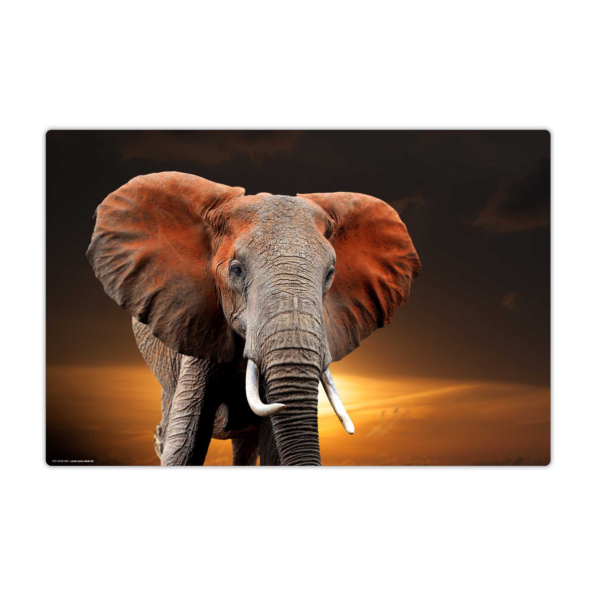 cover-your-desk.de Schreibtischunterlage abwaschbar - Elefant in der Steppe - premium Vinyl - Made in Germany, (1 tlg)