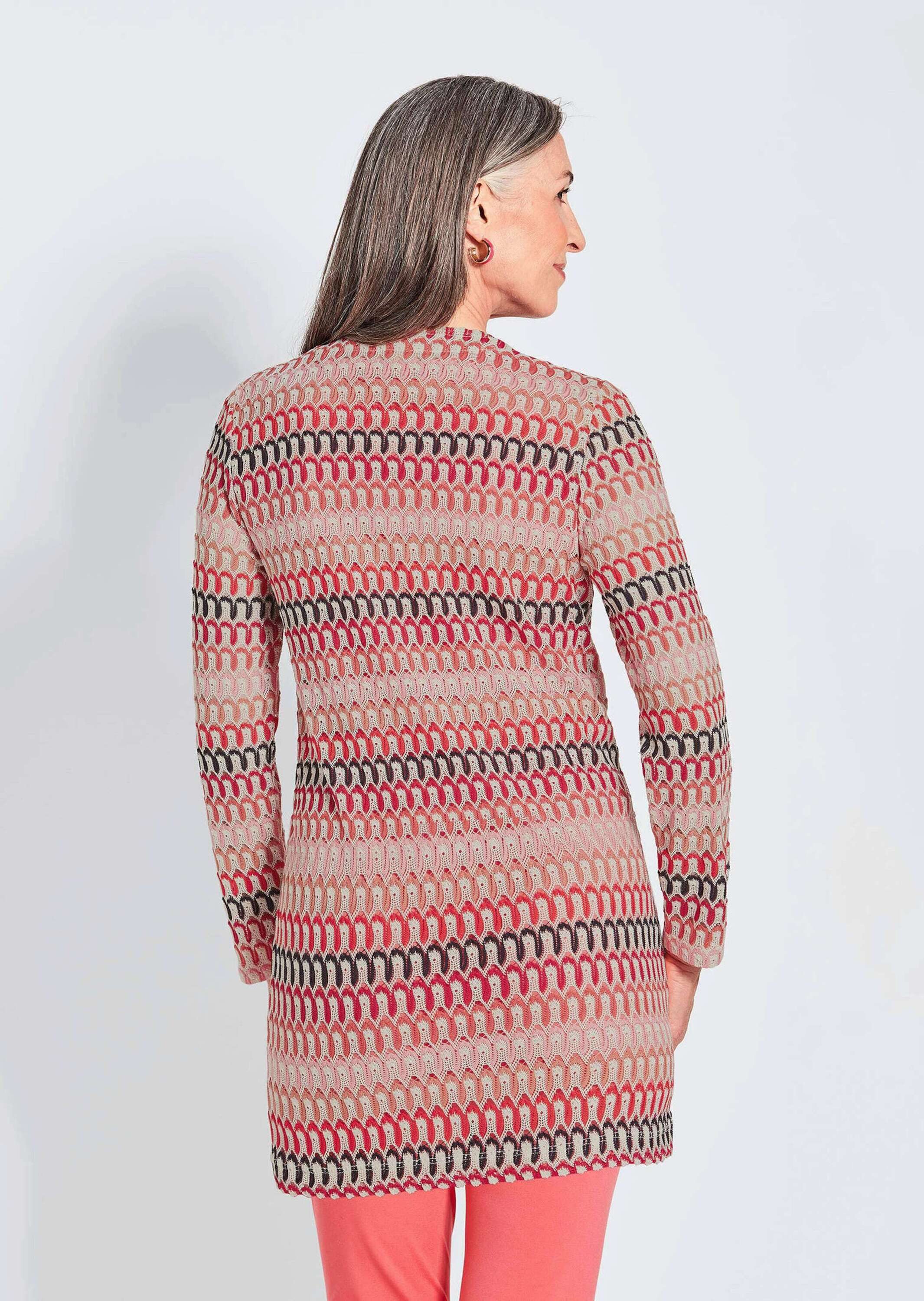 GOLDNER Outdoorjacke Langarm Spitzenjacke aus Jersey Offene Jacke in Spitzenoptik mit Häkchenverschluss, Rundhals