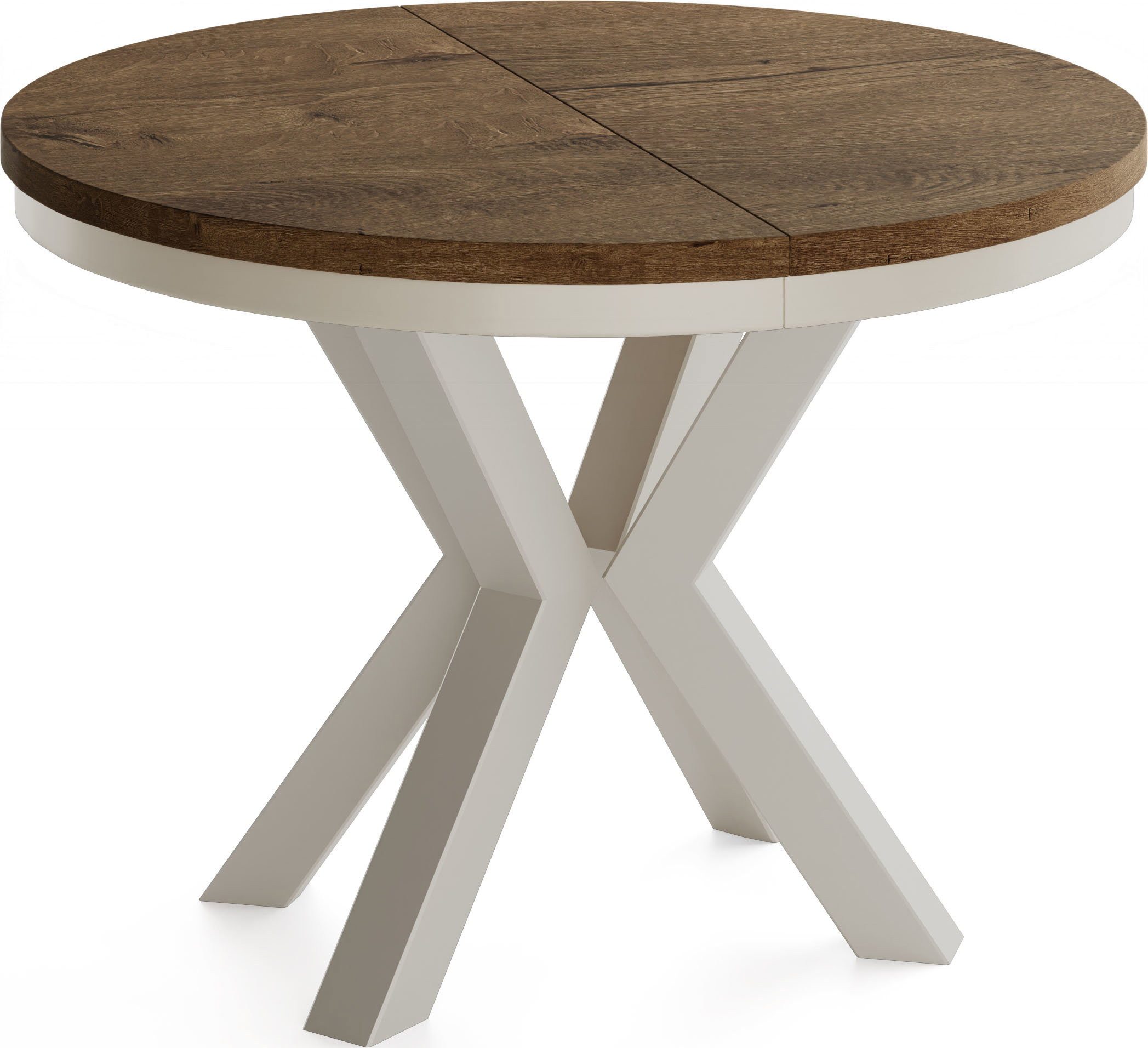 WFL GROUP Esstisch Clara Grau-Beige Loft rund ausziehbar mit Grau-Beige Metallbeinen (MADE IN EU, erhältlich in zwei Größen – 100/120 cm, ausziehbar auf 180/200 cm), platzsparender Industrial Tisch in Holzoptik für Wohnzimmer oder Küche