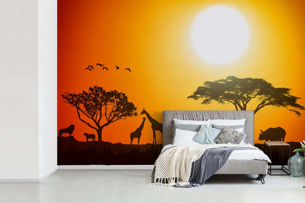 Wohnzimmer, Tapete Schlafzimmer, Vinyl bedruckt, Tiere St), Wallpaper Fototapete Afrika, (6 Kinderzimmer, - MuchoWow - Elefant Wilde Matt, für